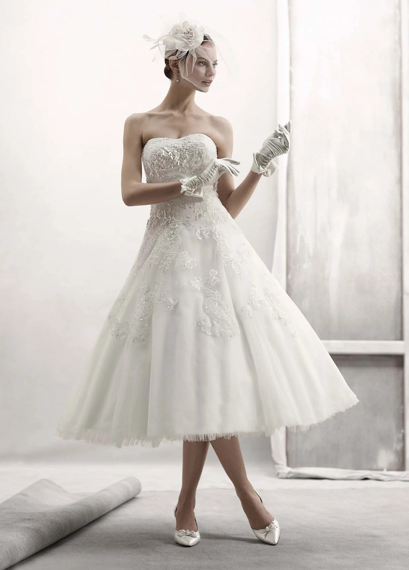 As-Is Strapless Tulle Embellished Tea Length Gown - Image 2