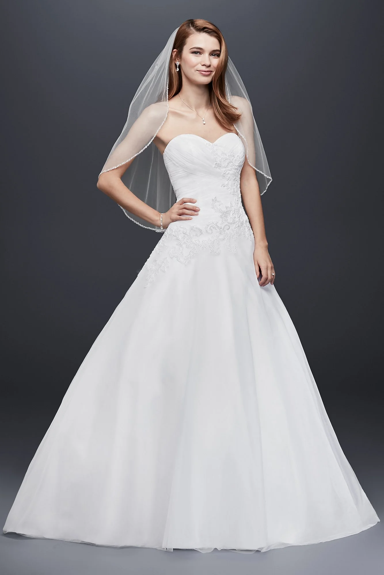 As-Is Strapless Tulle Wedding Dress with Lace - Image 2