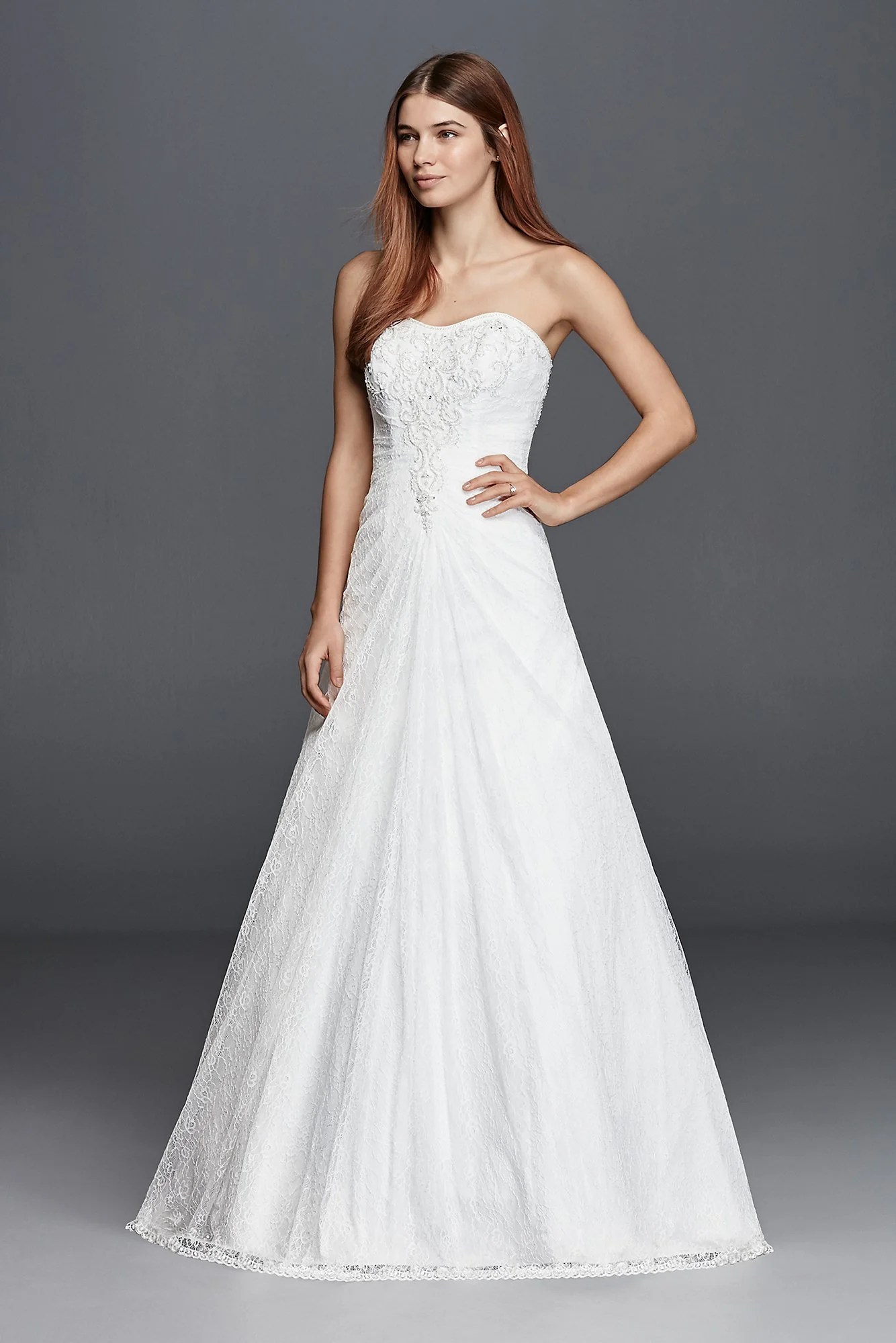 As-Is Strapless Wedding Dress with Allover Lace - Image 2