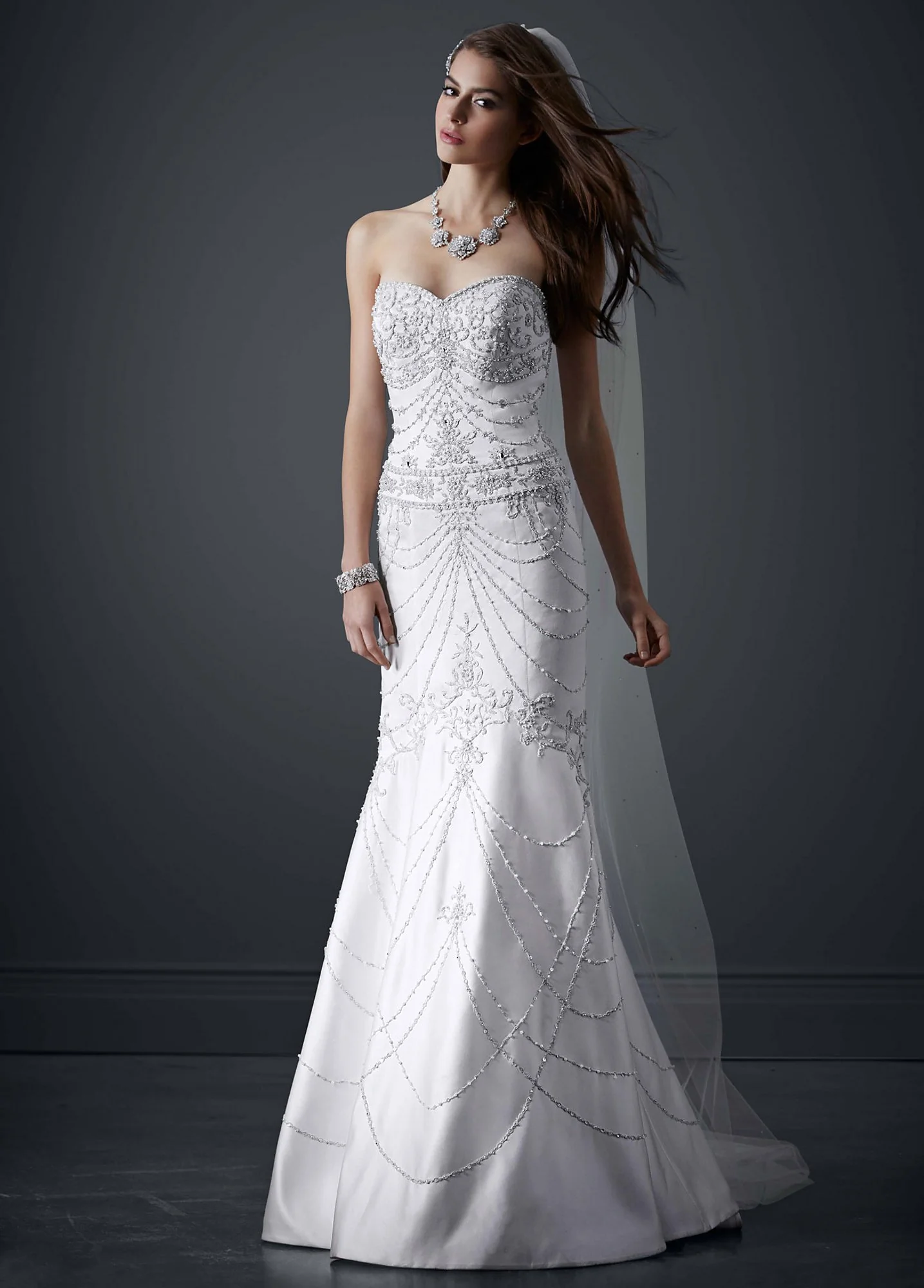 As-Is Sweetheart Mermaid Gown with Allover Beading - Image 2