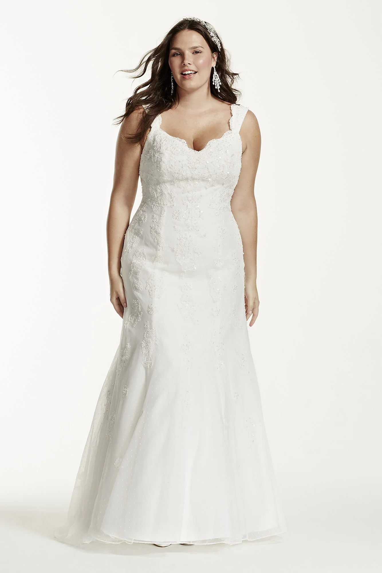 As-Is Tank Lace Plus Size Wedding Dress with Tulle