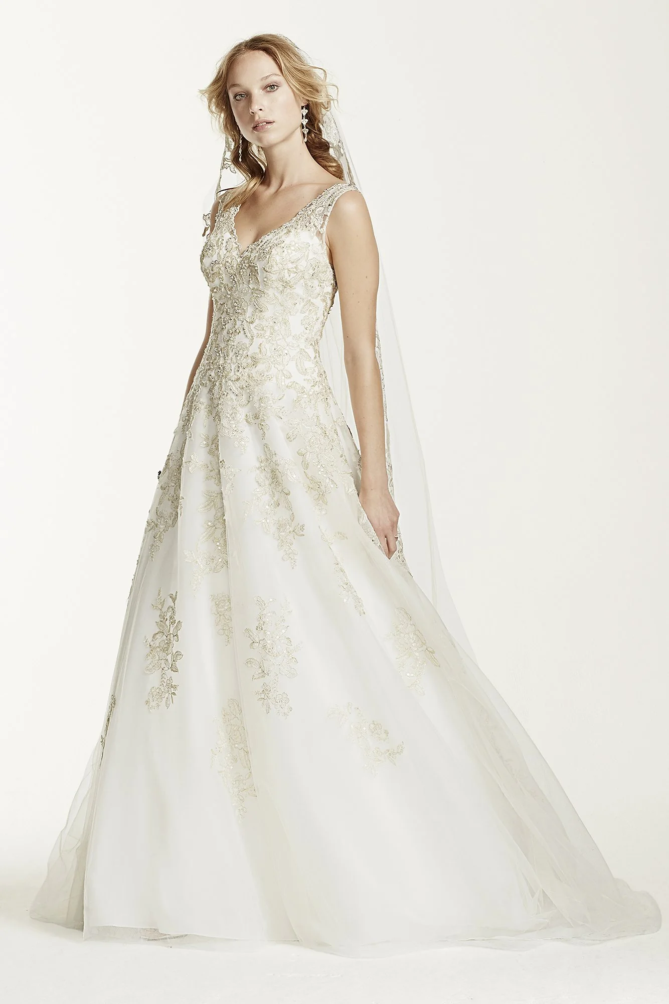 As-Is Tank Tulle V-Neck Beaded Wedding Dress - Image 2