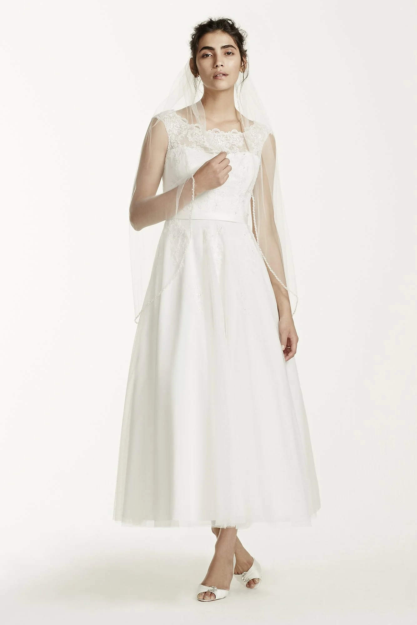 As-Is Tea Length Tulle Illusion Neck Wedding Dress