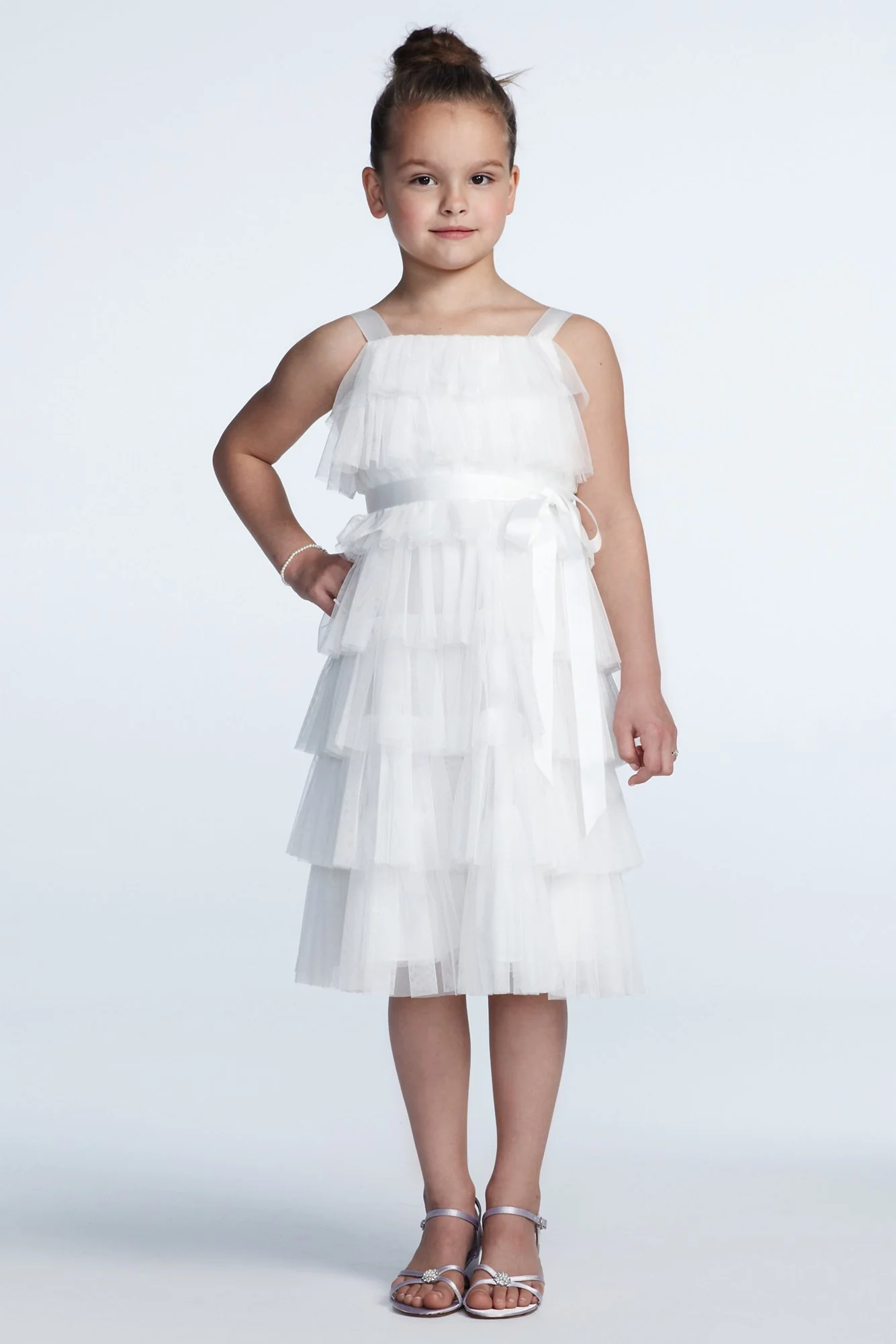 As-Is Tiered Mesh A Line Dress with Ribbon