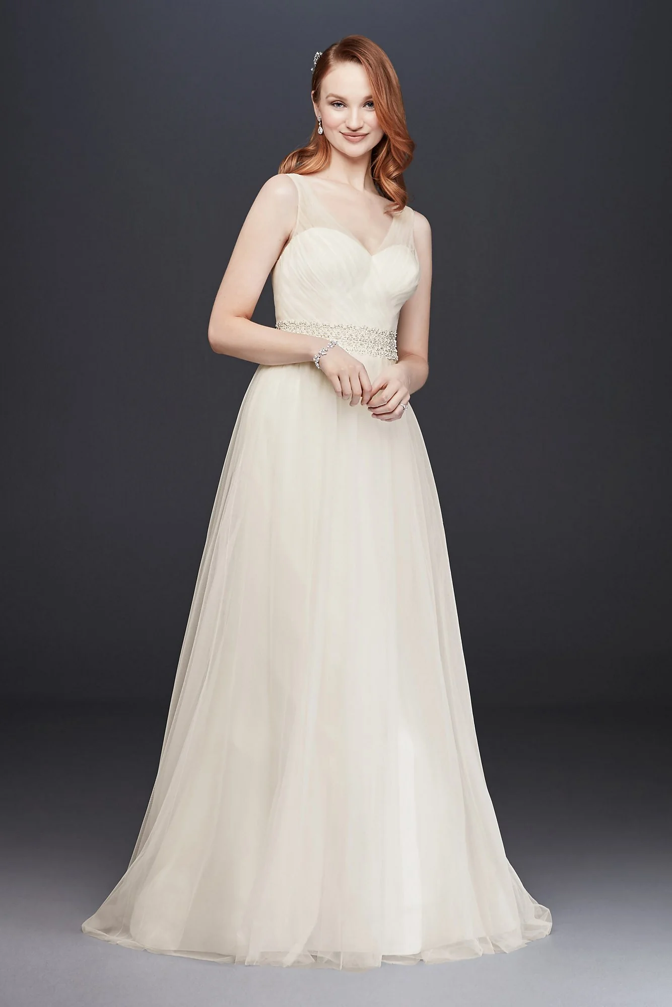 As-Is Tulle A-Line Wedding Dress with Beaded Waist