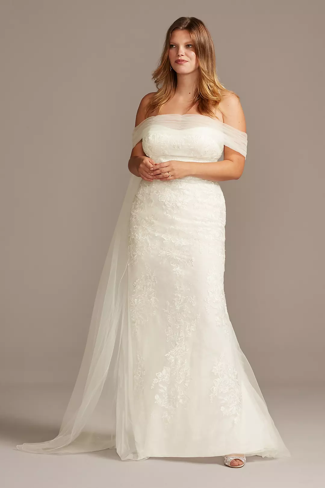 As Is Tulle Floral Off-Shoulder Plus Wedding Dress - Image 6
