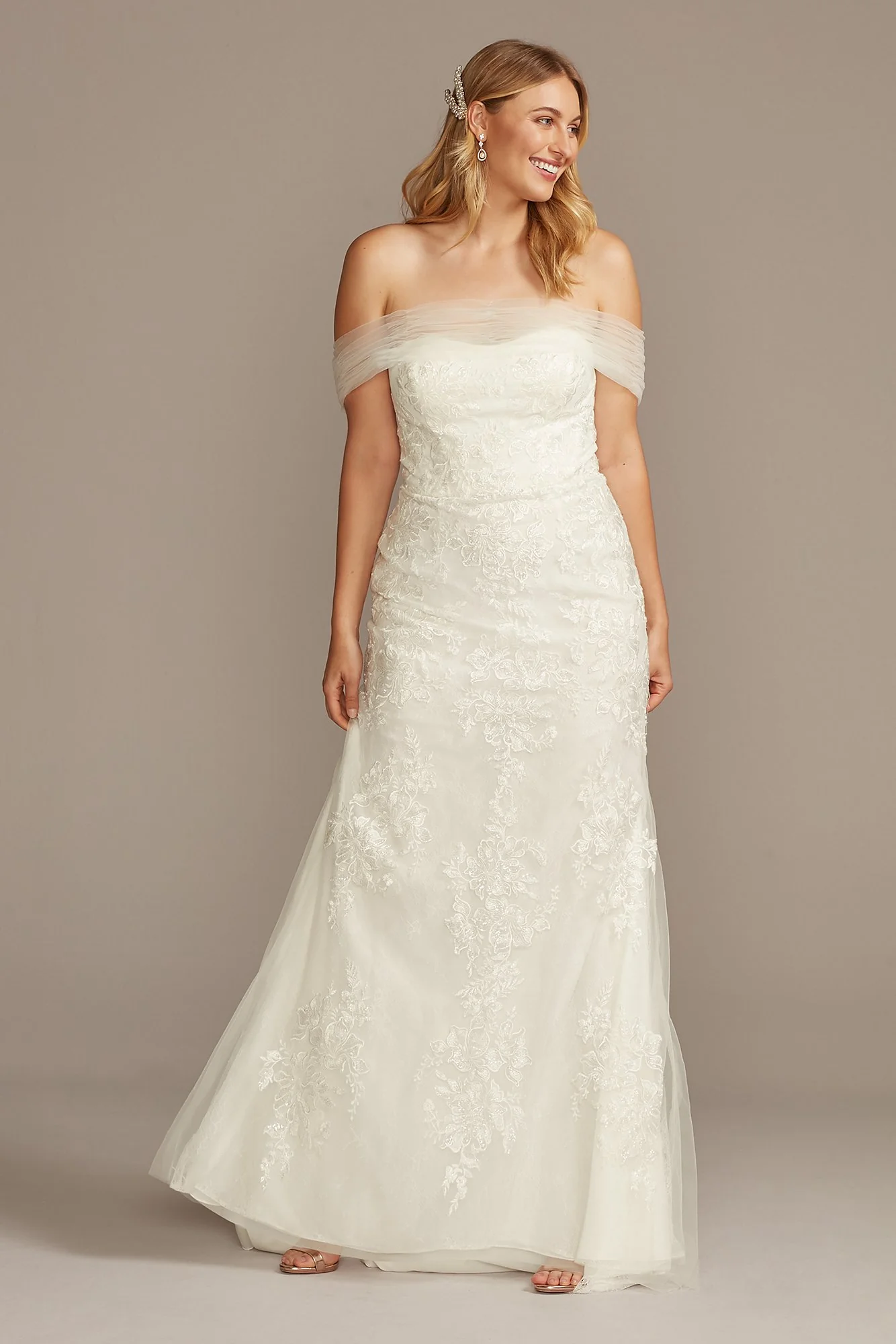 As Is Tulle Floral Off-the-Shoulder Wedding Dress - Image 2