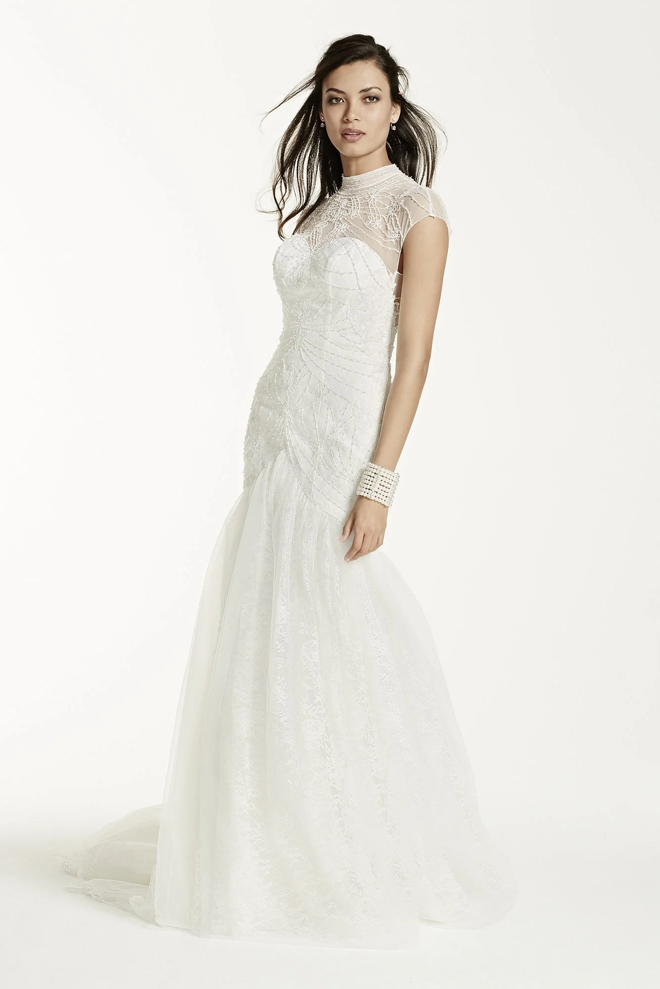 As-Is Tulle Over Lace Trumpet Wedding Dress