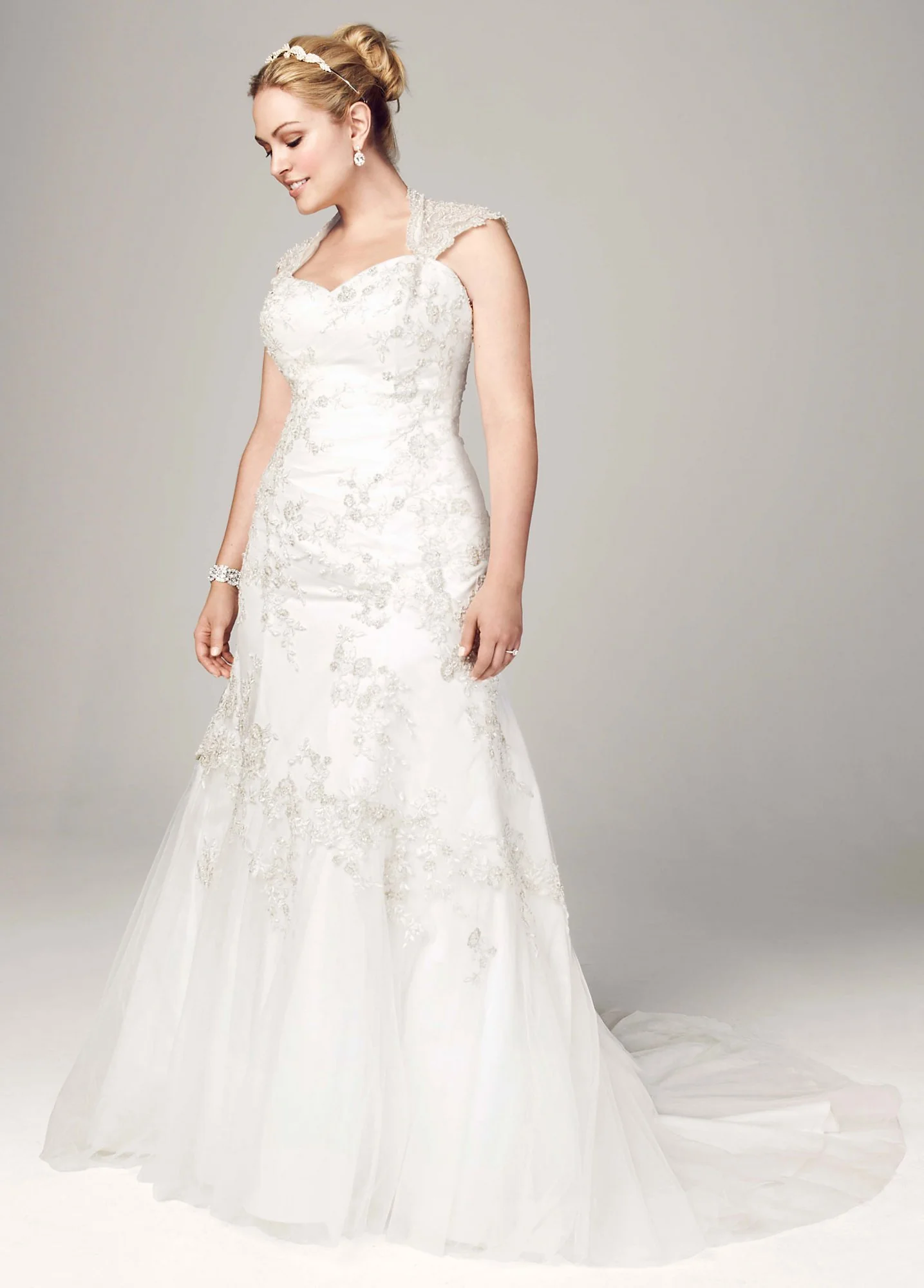 As-Is Tulle Over Satin Cap Sleeve Trumpet Gown
