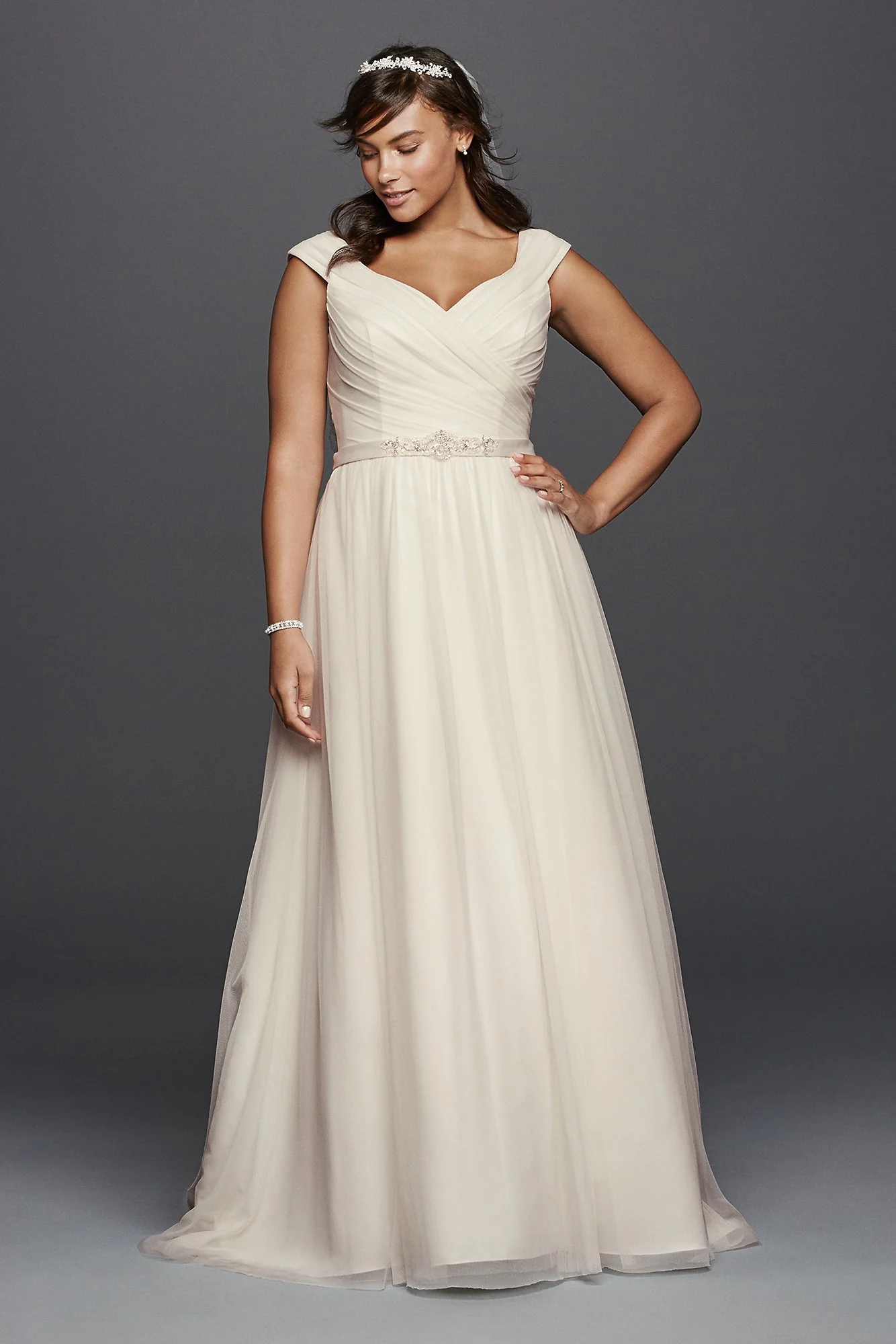 As Is Tulle Plus Size Wedding Dress with Sash - Image 2