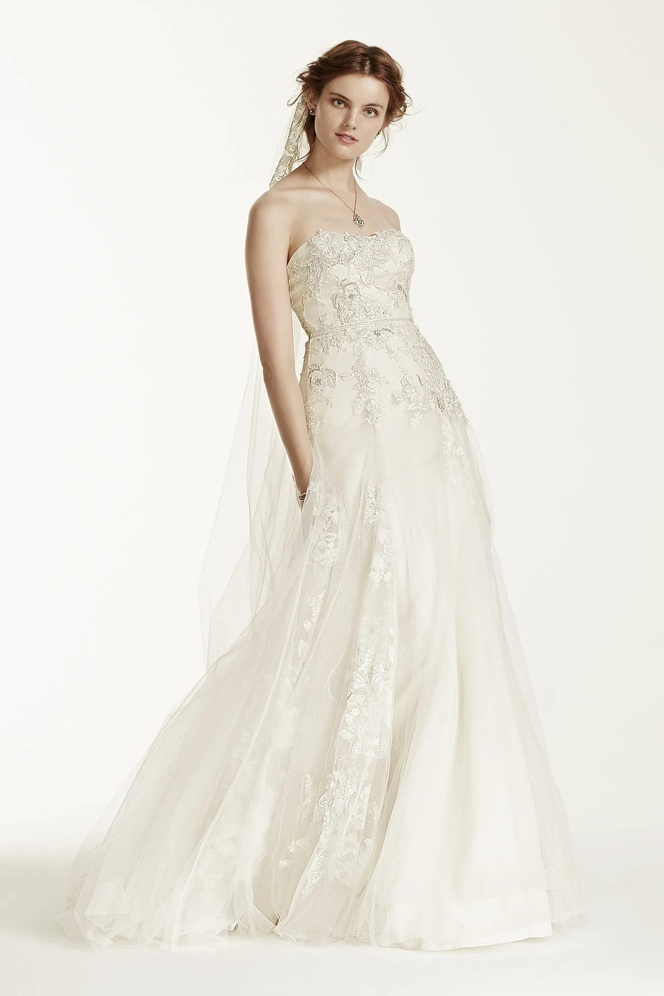 As-Is Tulle Wedding Dress with 3D Flowers - Image 2