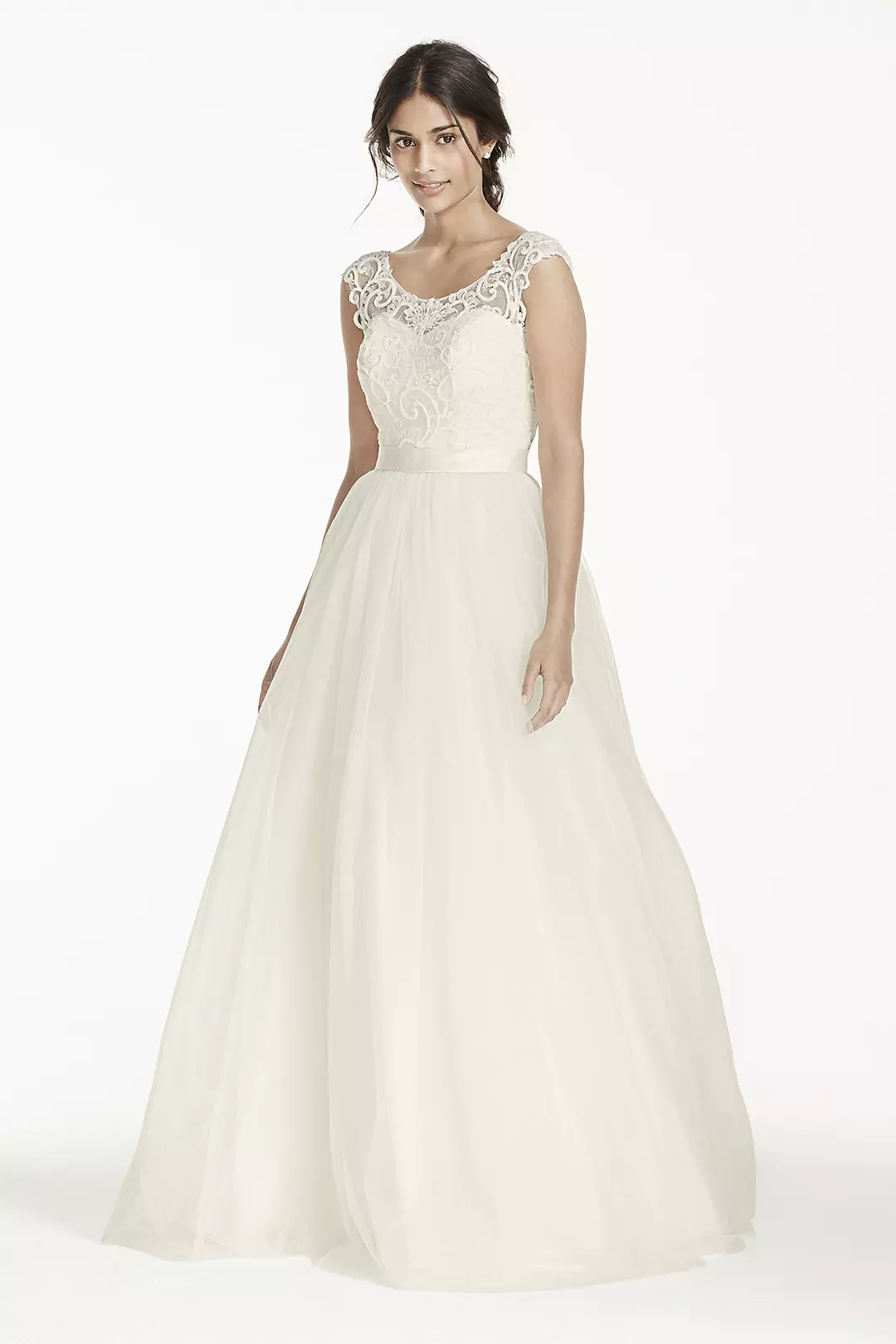 As-Is Tulle Wedding Dress with Lace Illusion Neck - Image 6