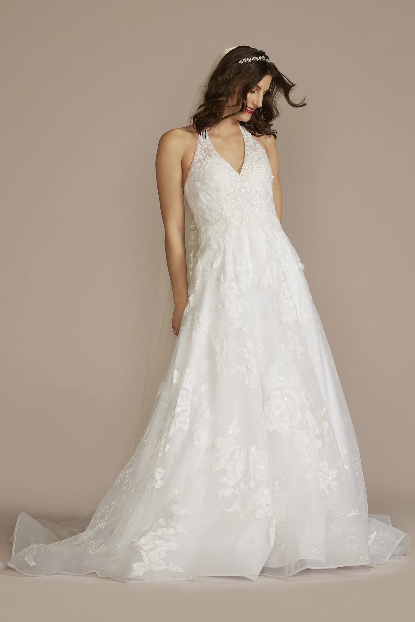 As Is V-Neck Halter Beaded Ball Gown Wedding Dress - Image 2