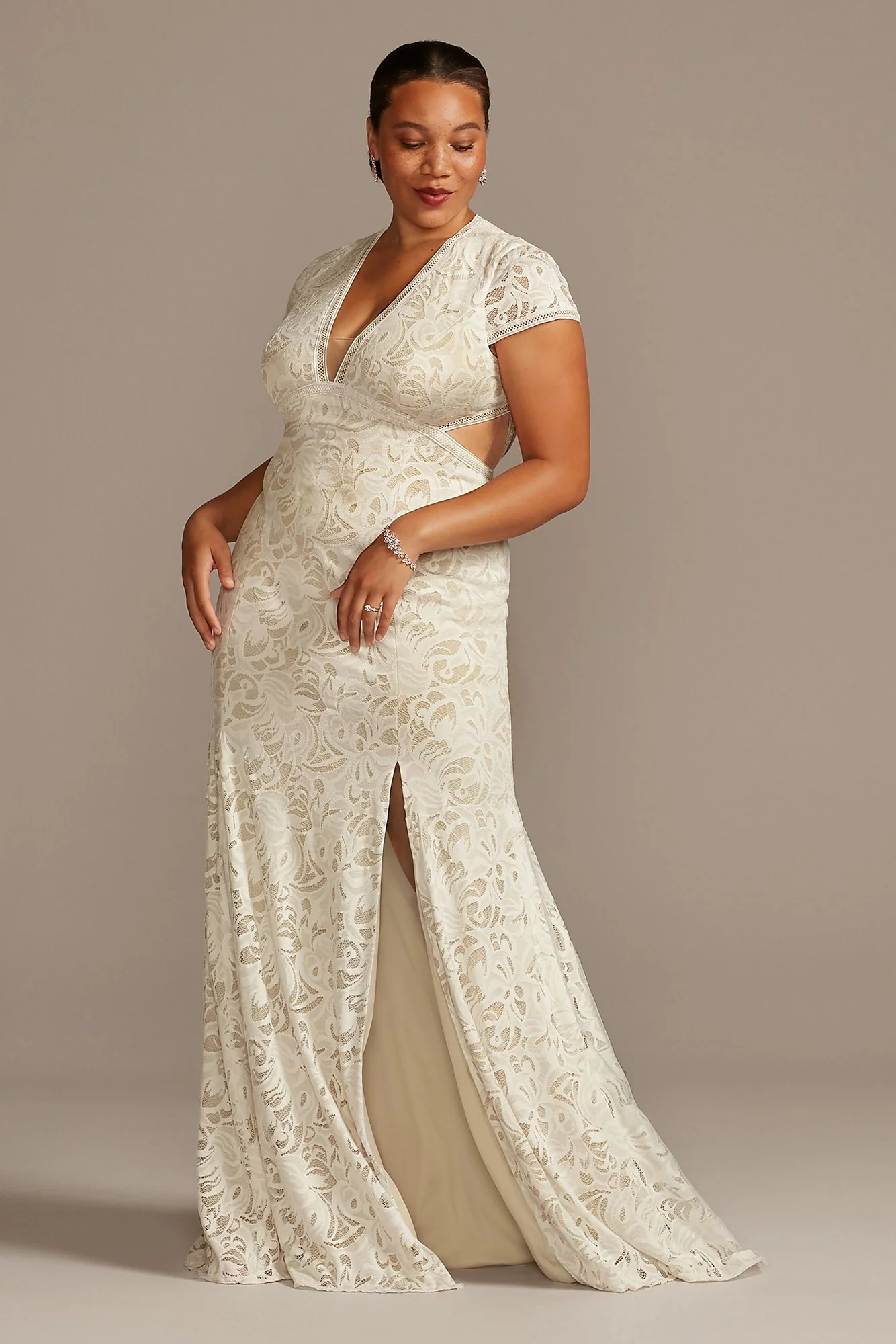 As Is V-Neck Lace Open Back Plus Wedding Dress - Image 2
