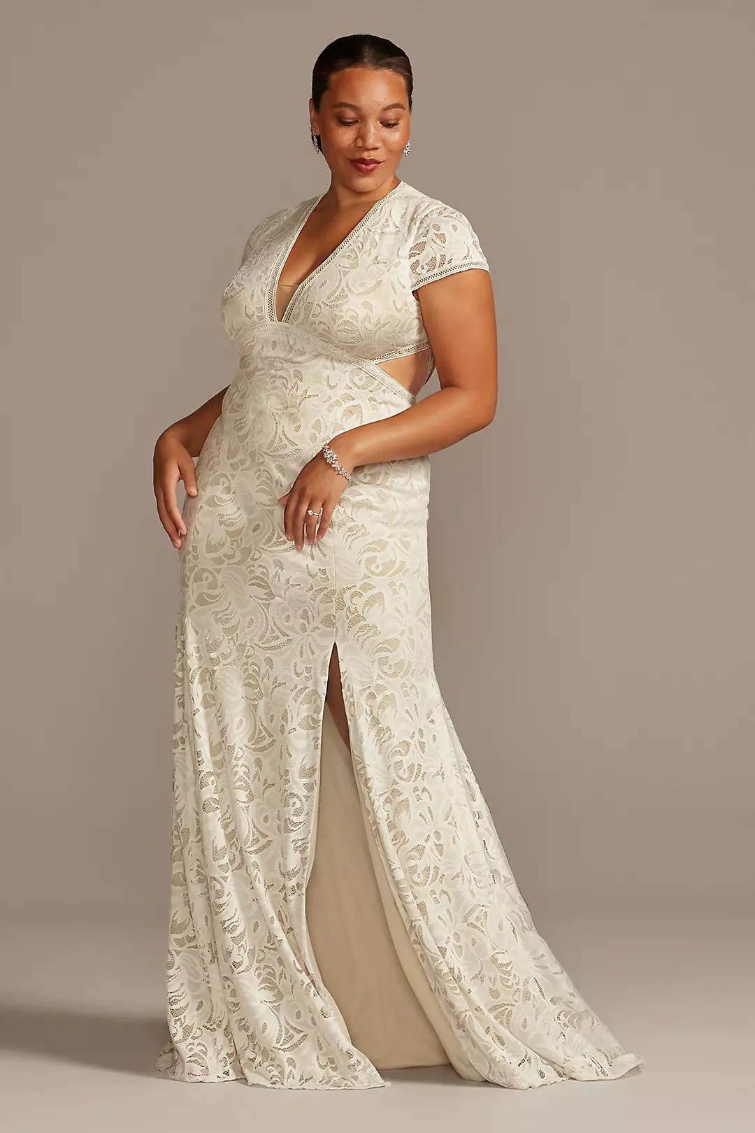 As Is V-Neck Lace Open Back Plus Wedding Dress - Image 4