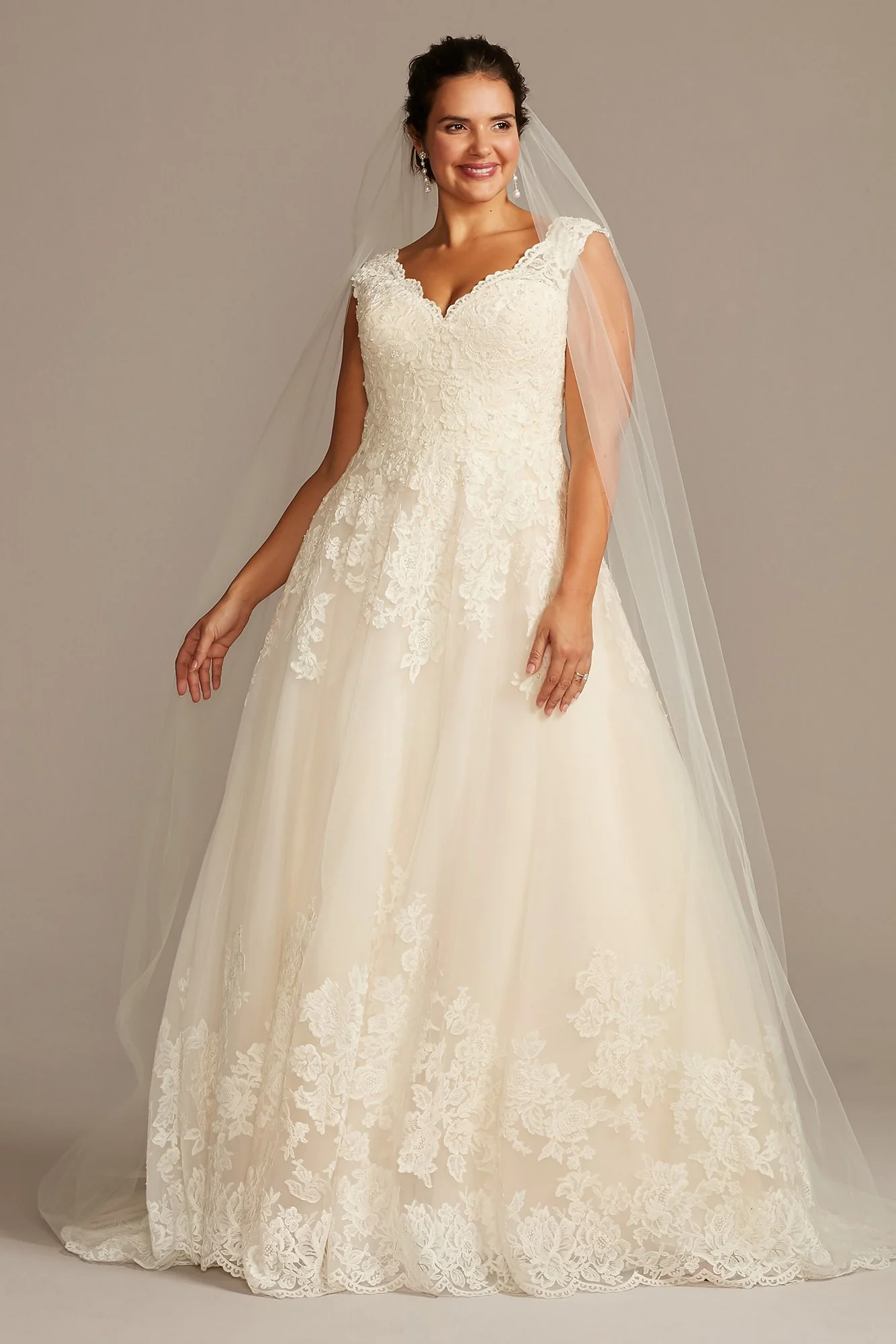 As Is V-Neck Lace Tulle Plus Size Wedding Dress - Image 2