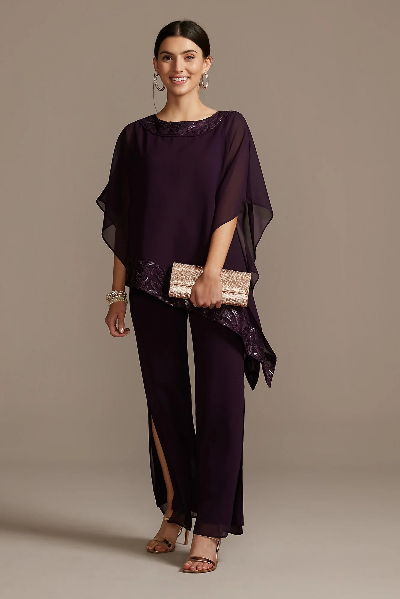 Asymmetric Chiffon and Embroidery Pant Suit Set - Image 2
