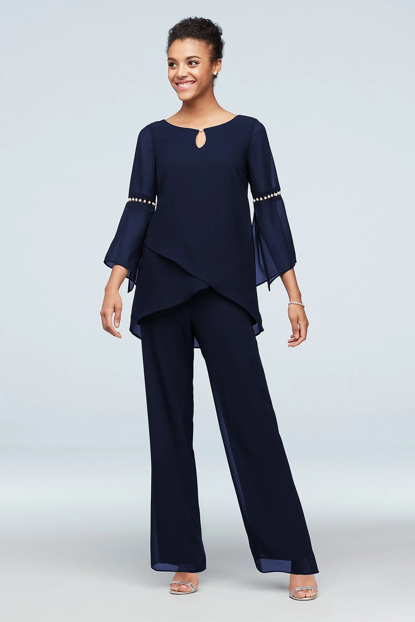 Asymmetric Hem Pants and Top Set with Pearl Detail - Image 2