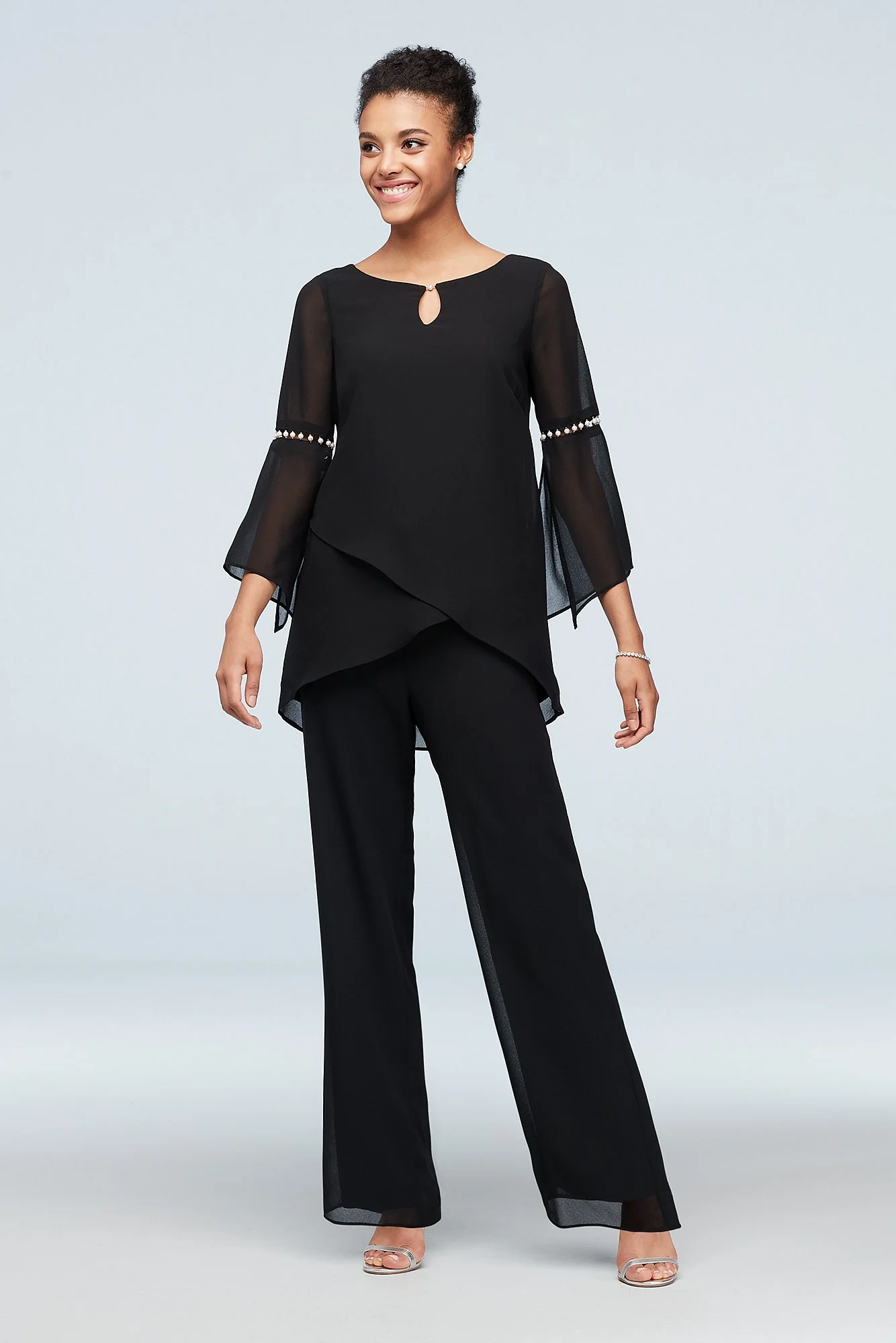 Asymmetric Hem Pants and Top Set with Pearl Detail - Image 3