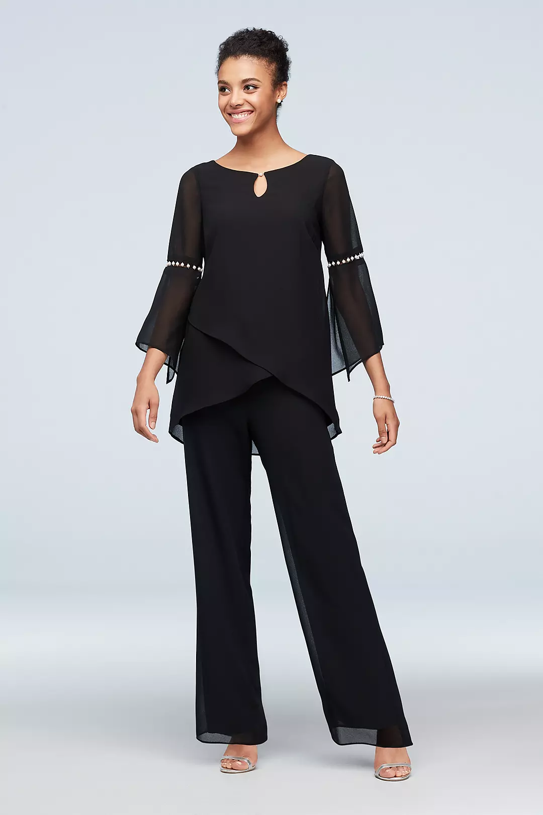 Asymmetric Hem Pants and Top Set with Pearl Detail - Image 7