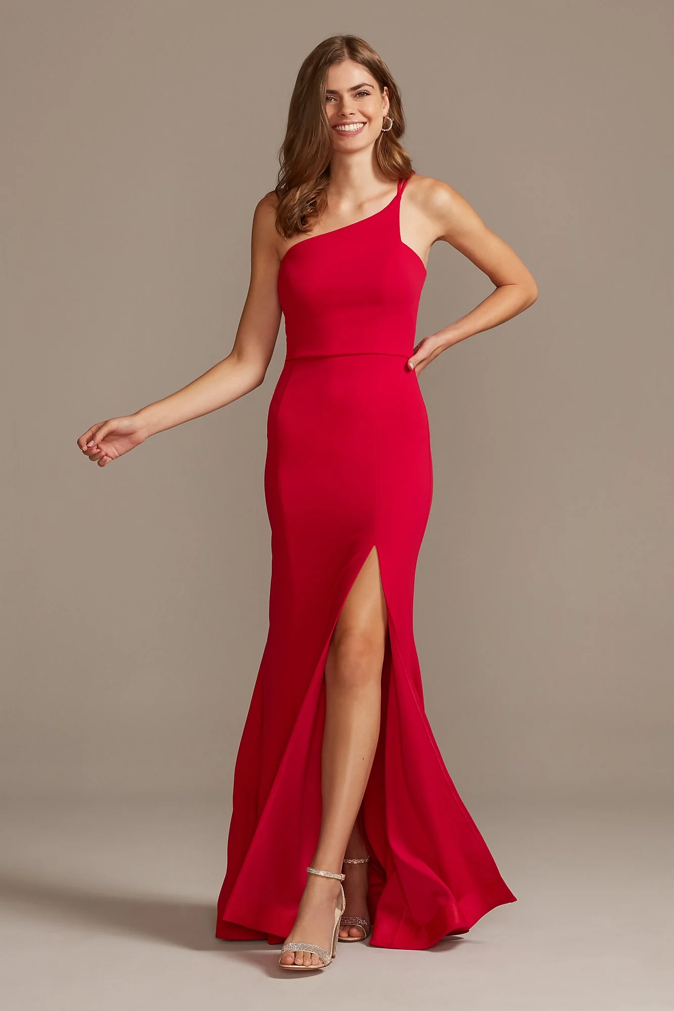 Asymmetric One-Shoulder Strappy Gown with Slit - Image 2