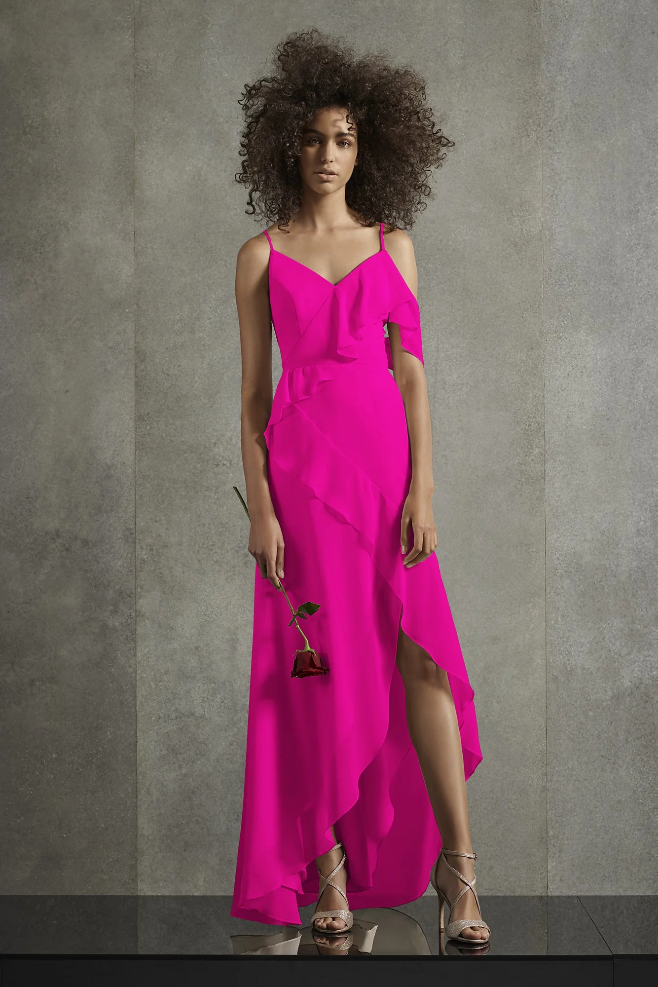 Asymmetric Ruffle Spaghetti Strap Bridesmaid Dress - Image 14
