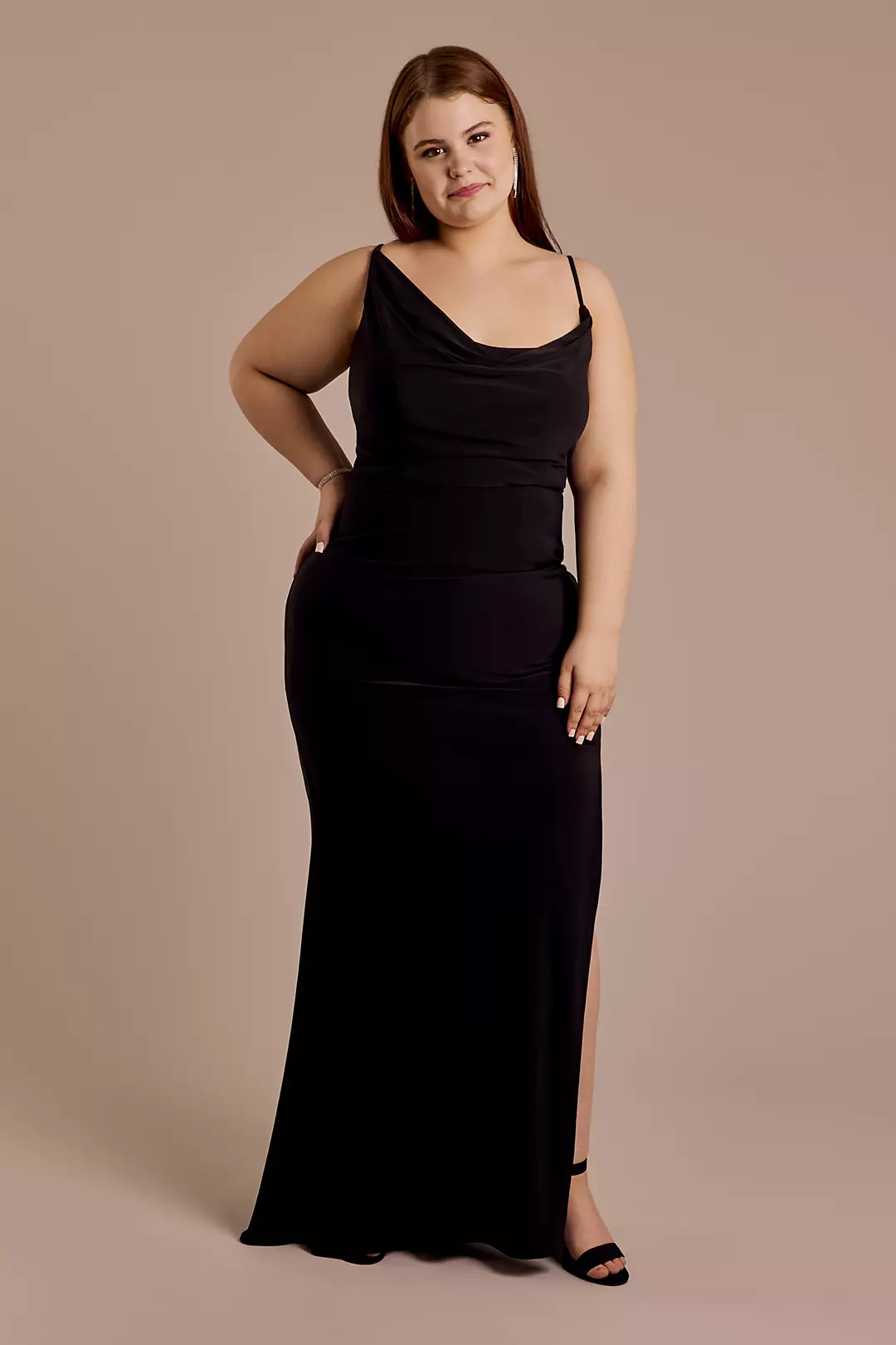 Asymmetrical Cowl Neck Jersey Sheath Dress - Image 6