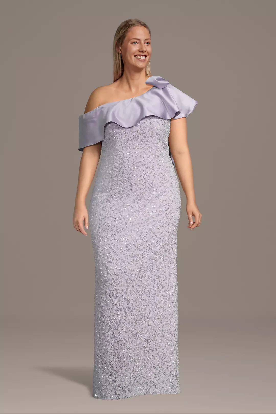 Asymmetrical Embellished Sheath with Ruffle - Image 2