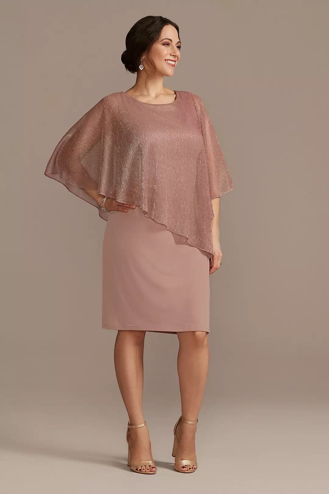 Asymmetrical Metallic Capelet and Sheath Dress - Image 3