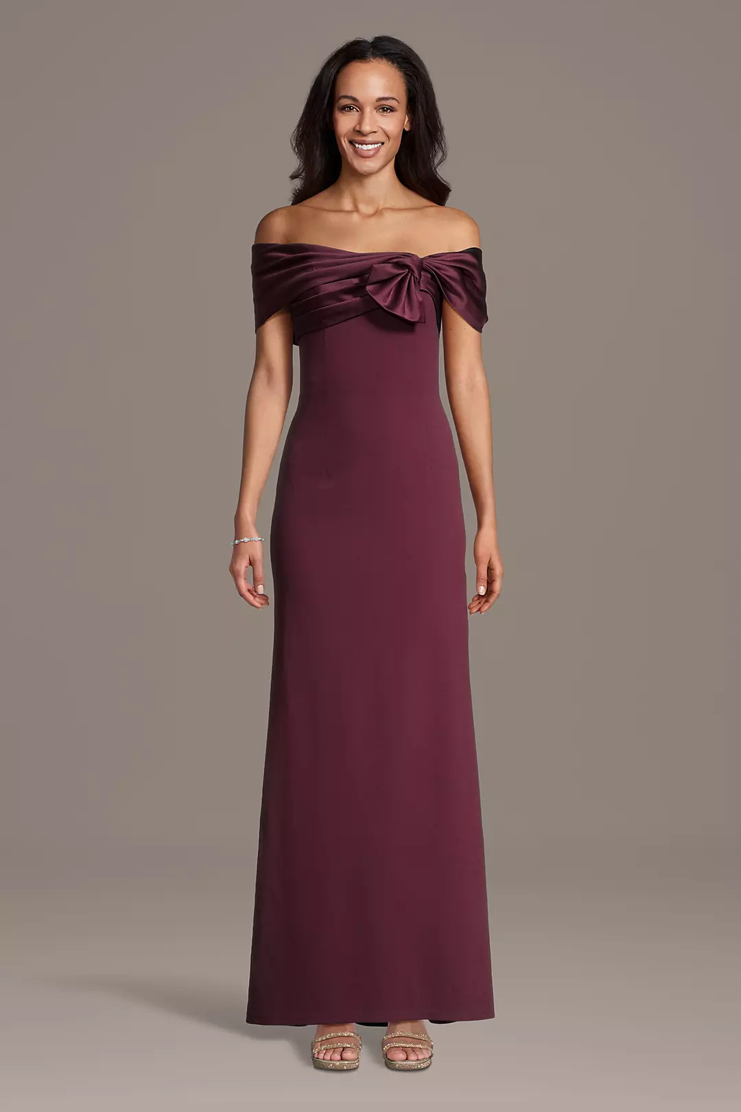 Asymmetrical Off-the-Shoulder Crepe Sheath Dress - Image 5