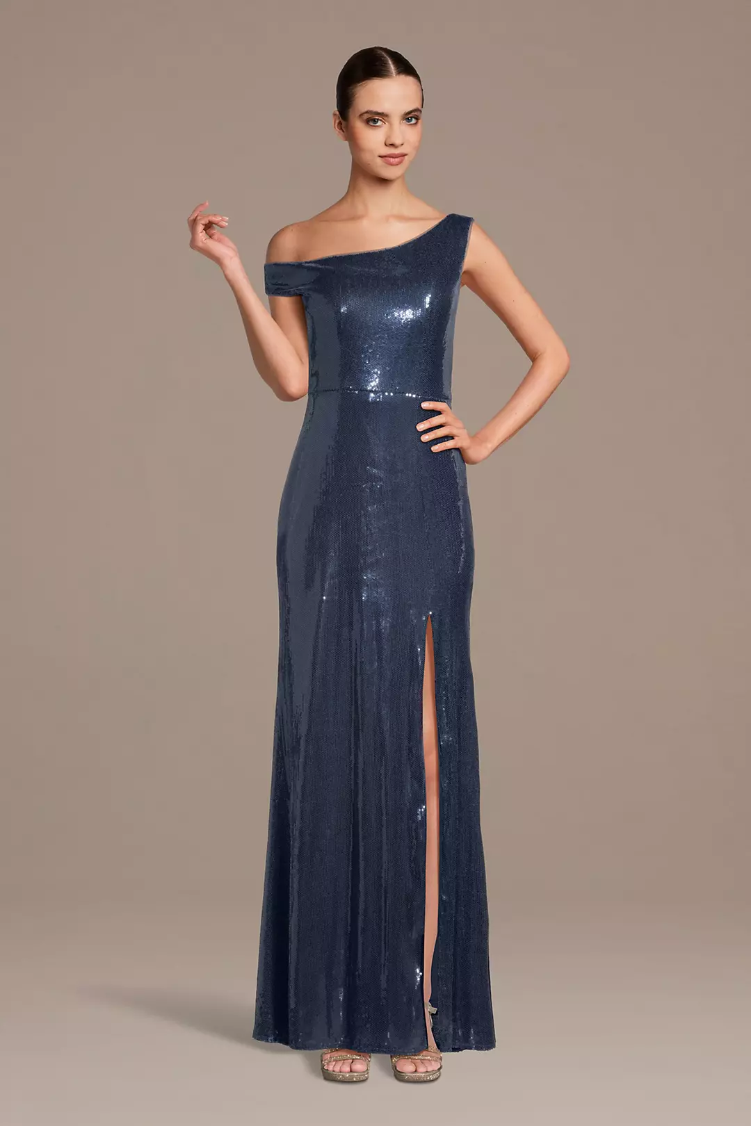 Asymmetrical Off-the-Shoulder Sequin Sheath Dress