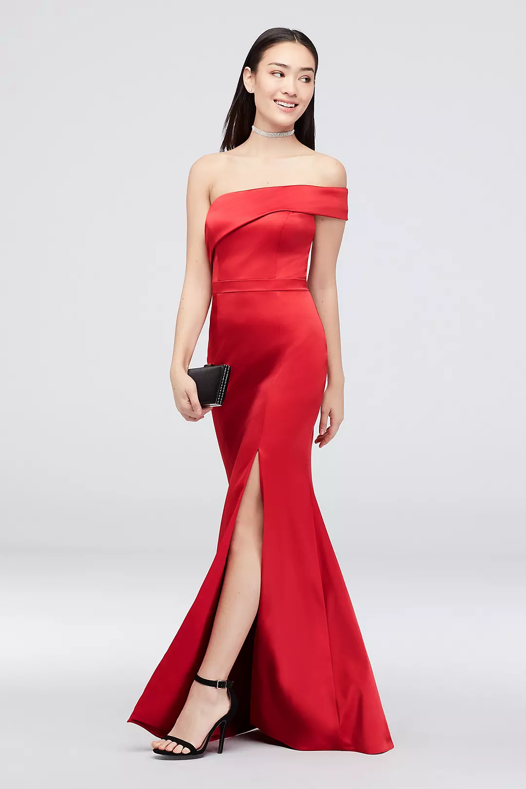 Asymmetrical One Shoulder Satin Mermaid Gown - Image 3