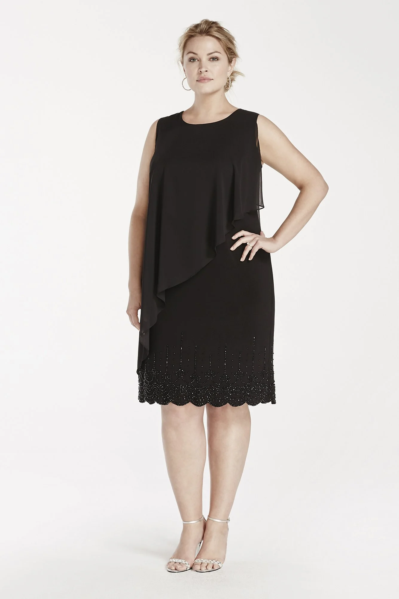 Asymmetrical Overlay Dress with Caviar Beading