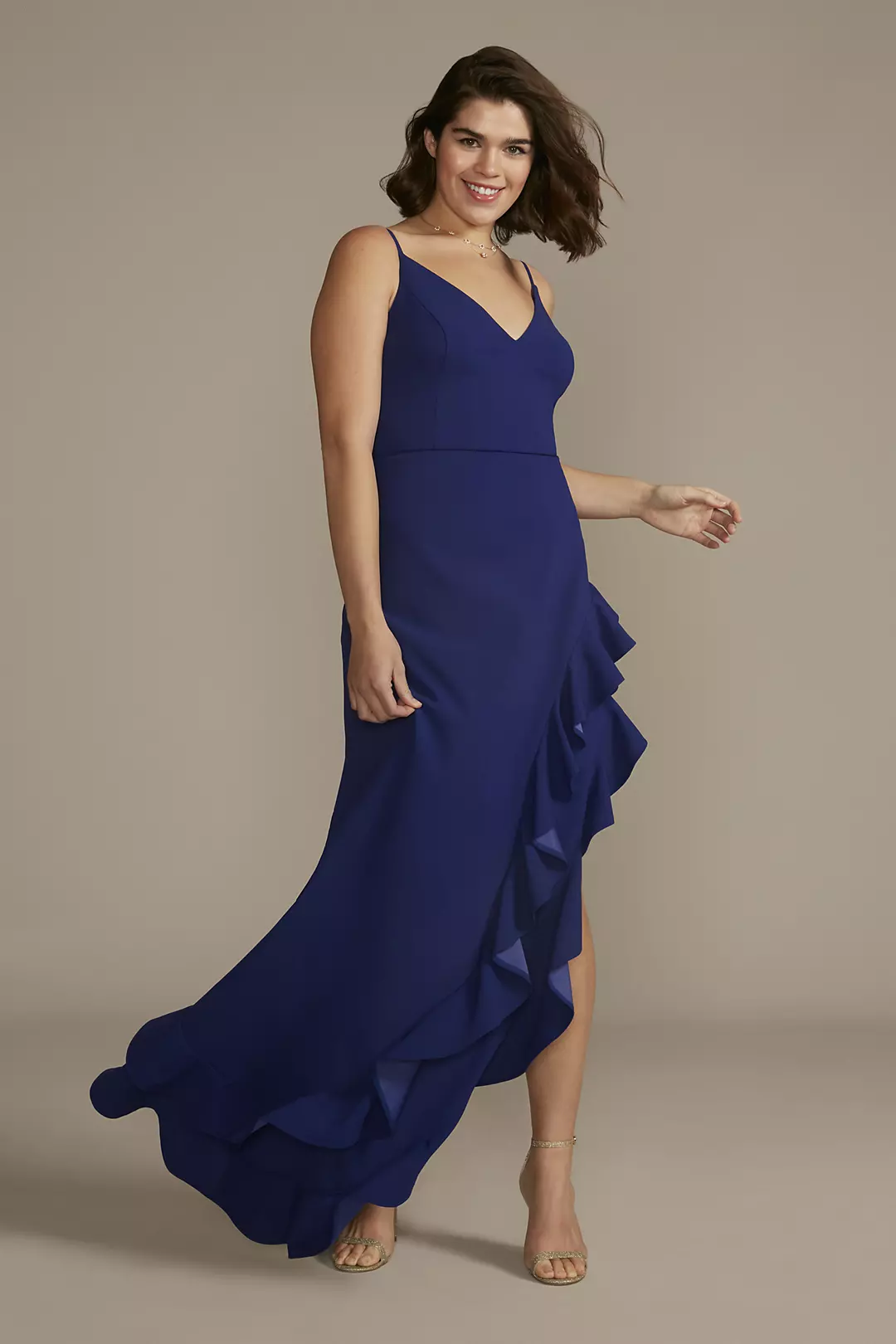 Asymmetrical Ruffled Slit Crepe Dress - Image 9