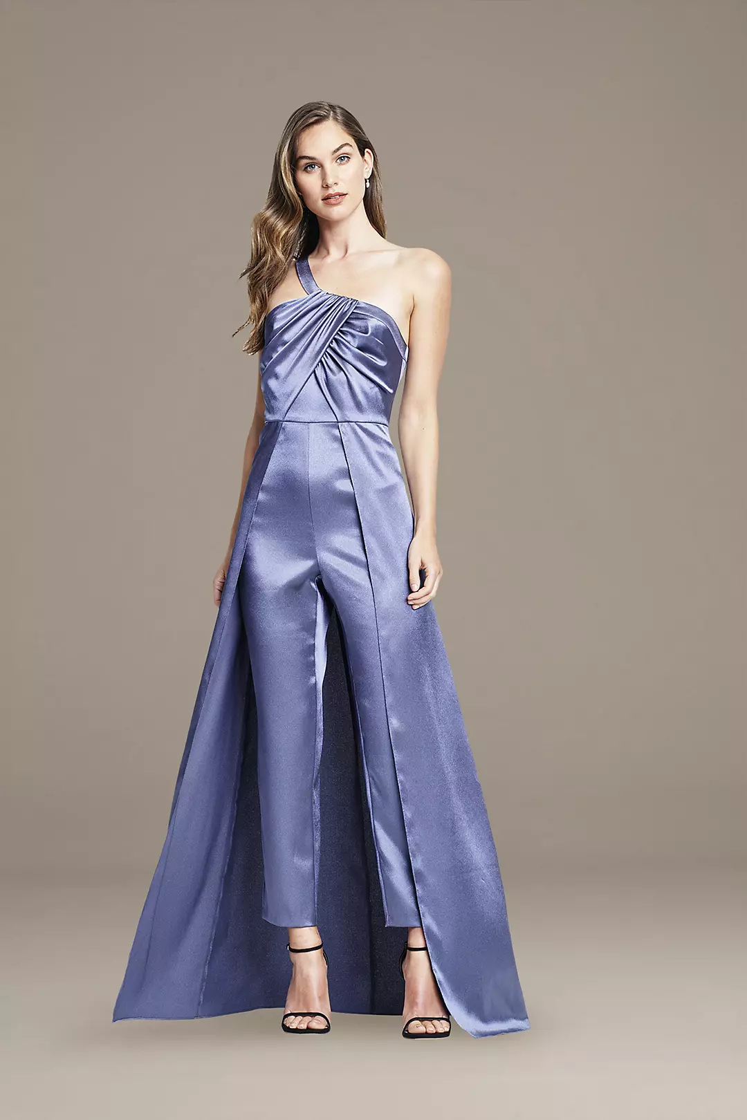 Asymmetrical Satin Jumpsuit with Skirt Overlay - Image 15