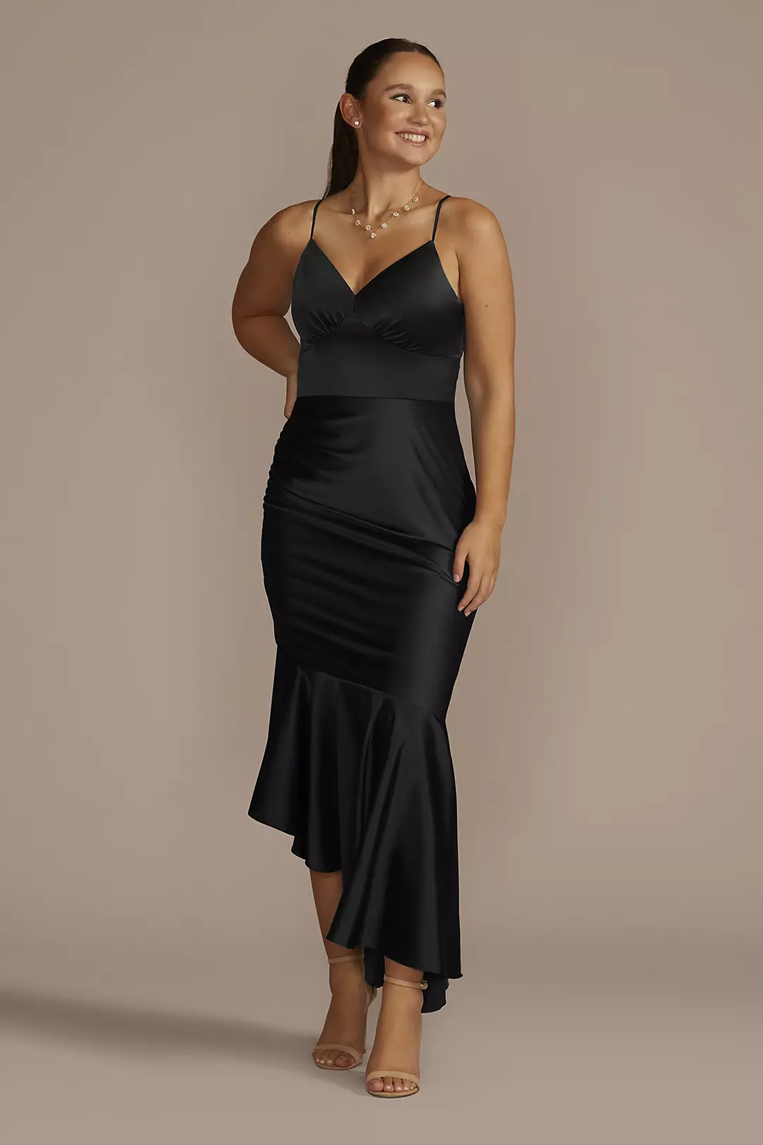 Asymmetrical Stretch Charmeuse Sheath Dress - Image 10