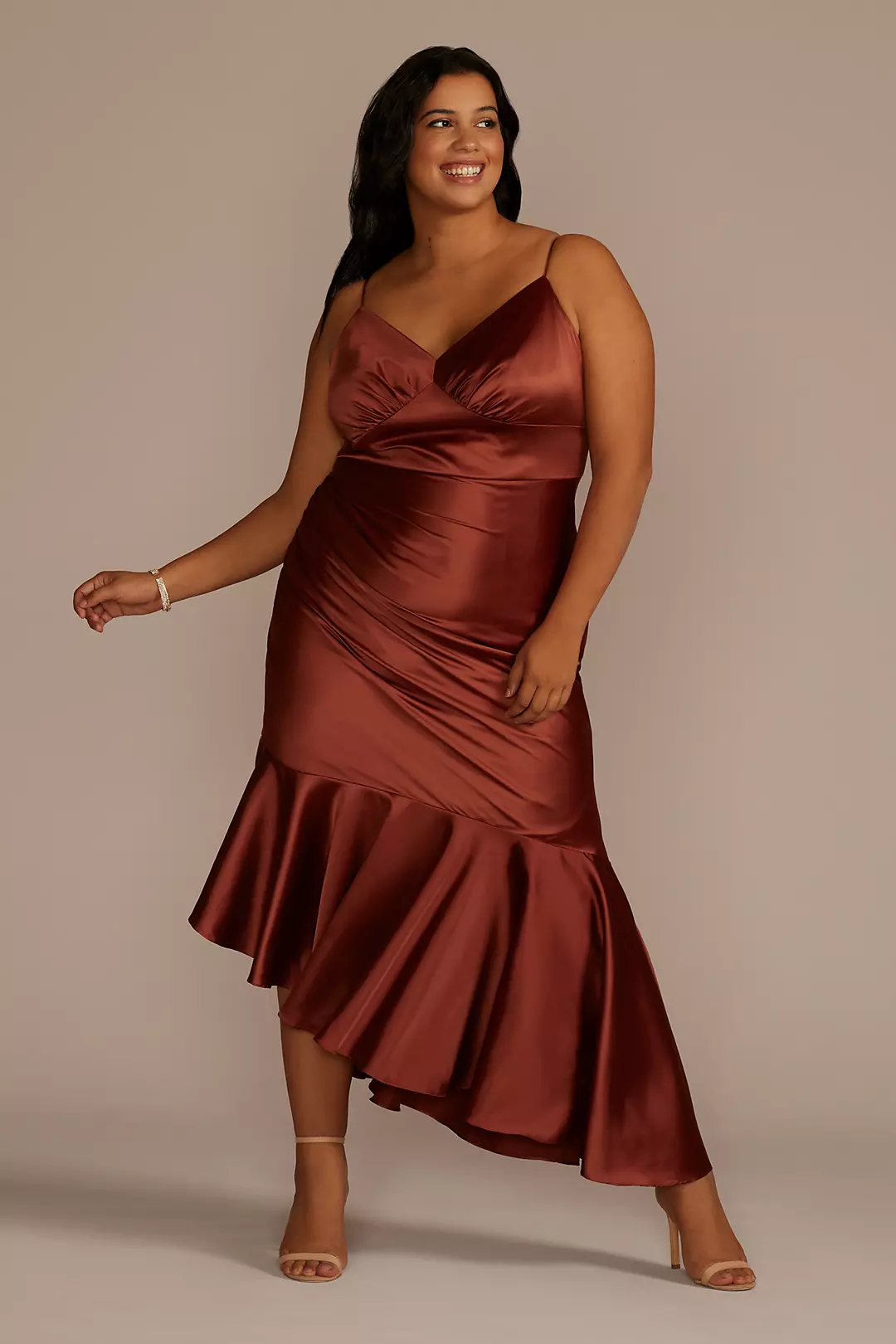Asymmetrical Stretch Charmeuse Sheath Dress - Image 4
