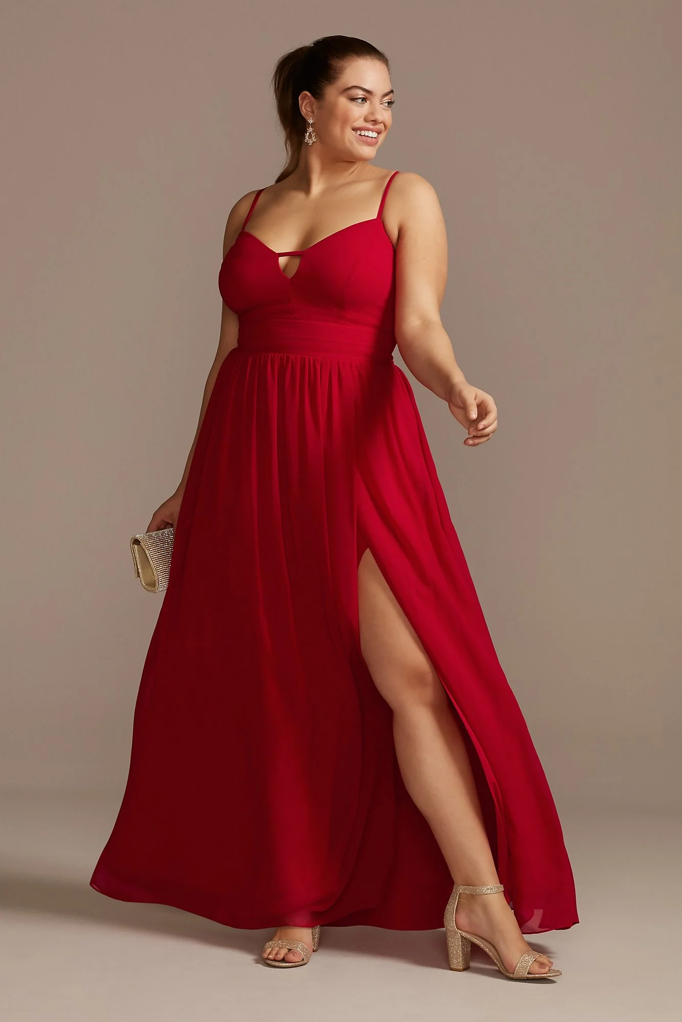 Banded Chiffon Spaghetti Strap Dress with Slit - Image 3
