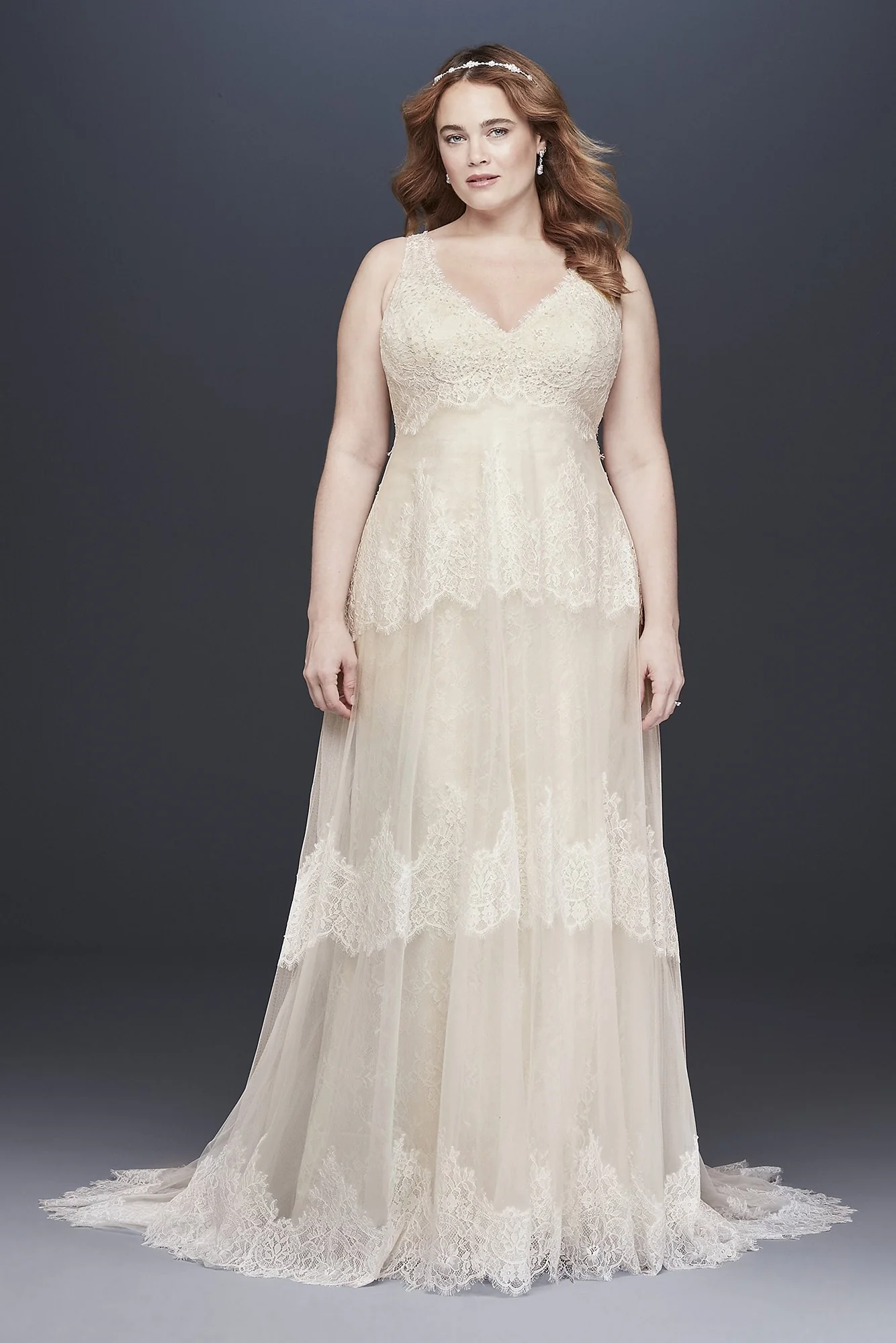 Banded Eyelash Lace Layered Wedding Dress - Image 10