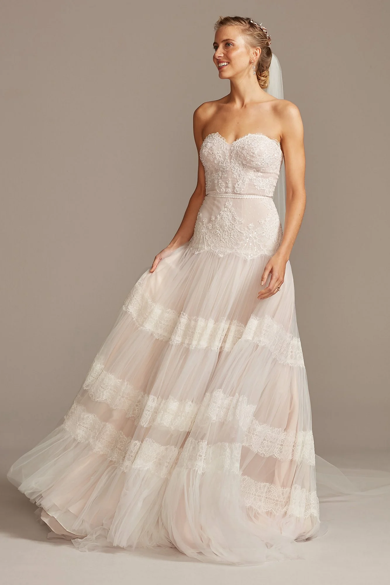 Banded Lace Point D'Esprit Wedding Dress - Image 6