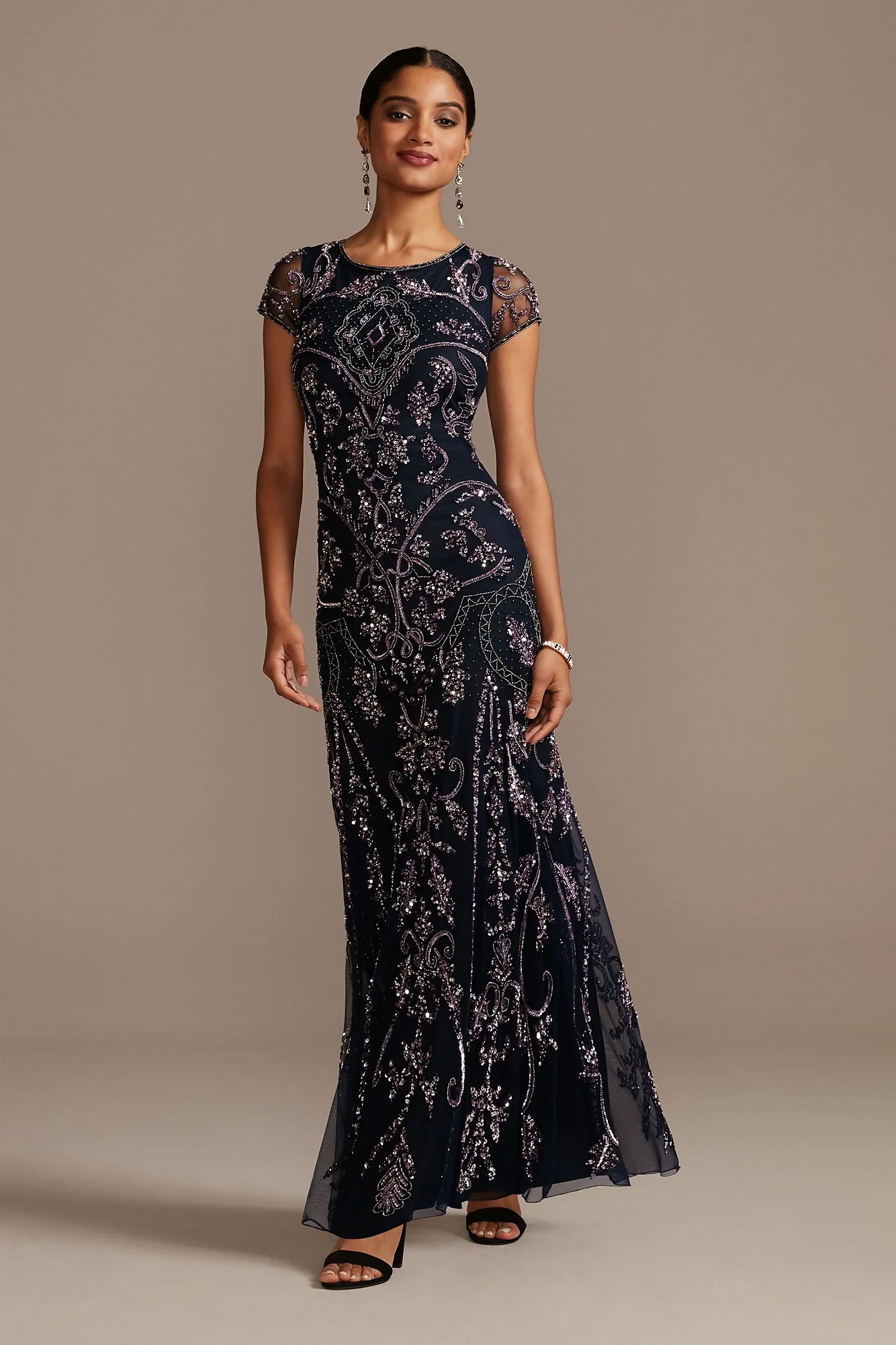 Bead and Sequin Embellished Scoopneck Mesh Gown - Image 2