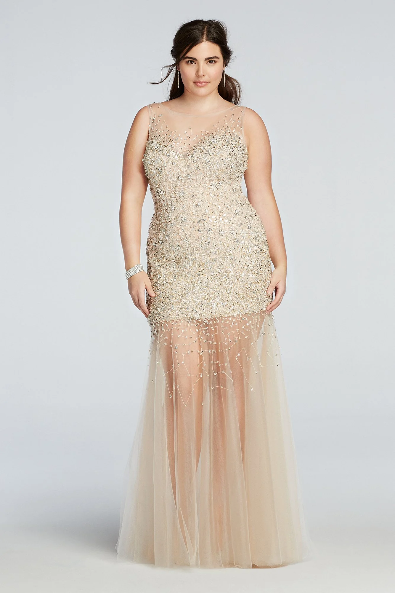 Bead Embellished Illusion Tulle Prom Dress - Image 3