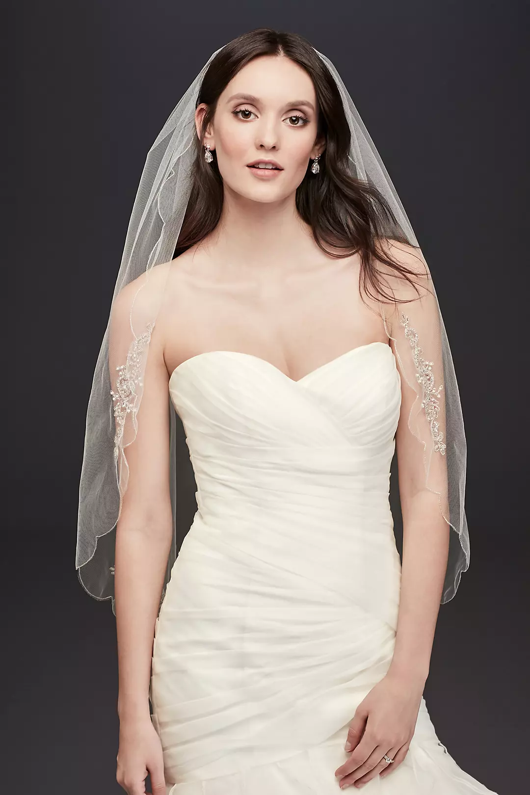 Beaded and Crystal Motif Scalloped Edge Veil - Image 3