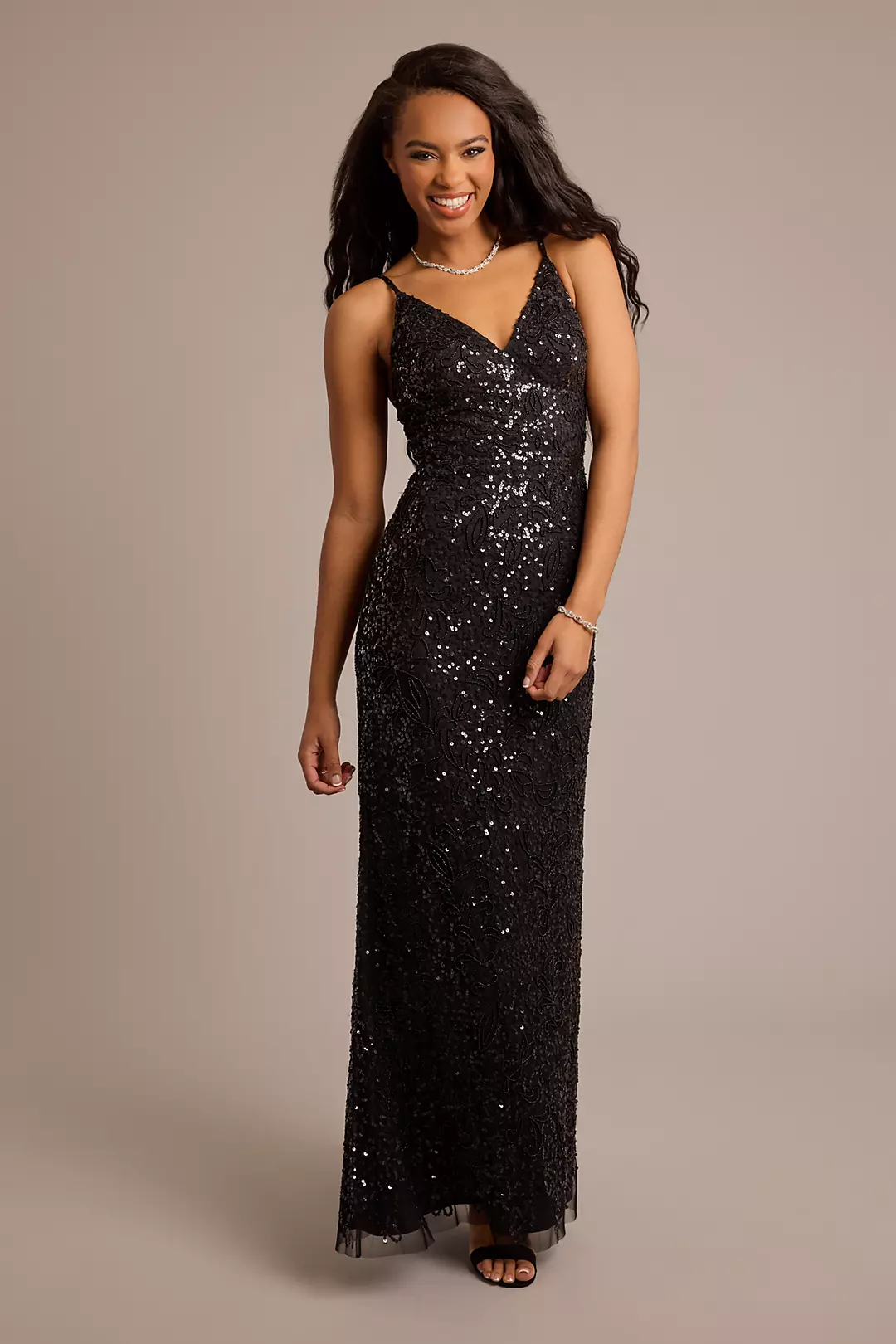 Beaded and Sequined Spaghetti Strap Sheath Dress - Image 10