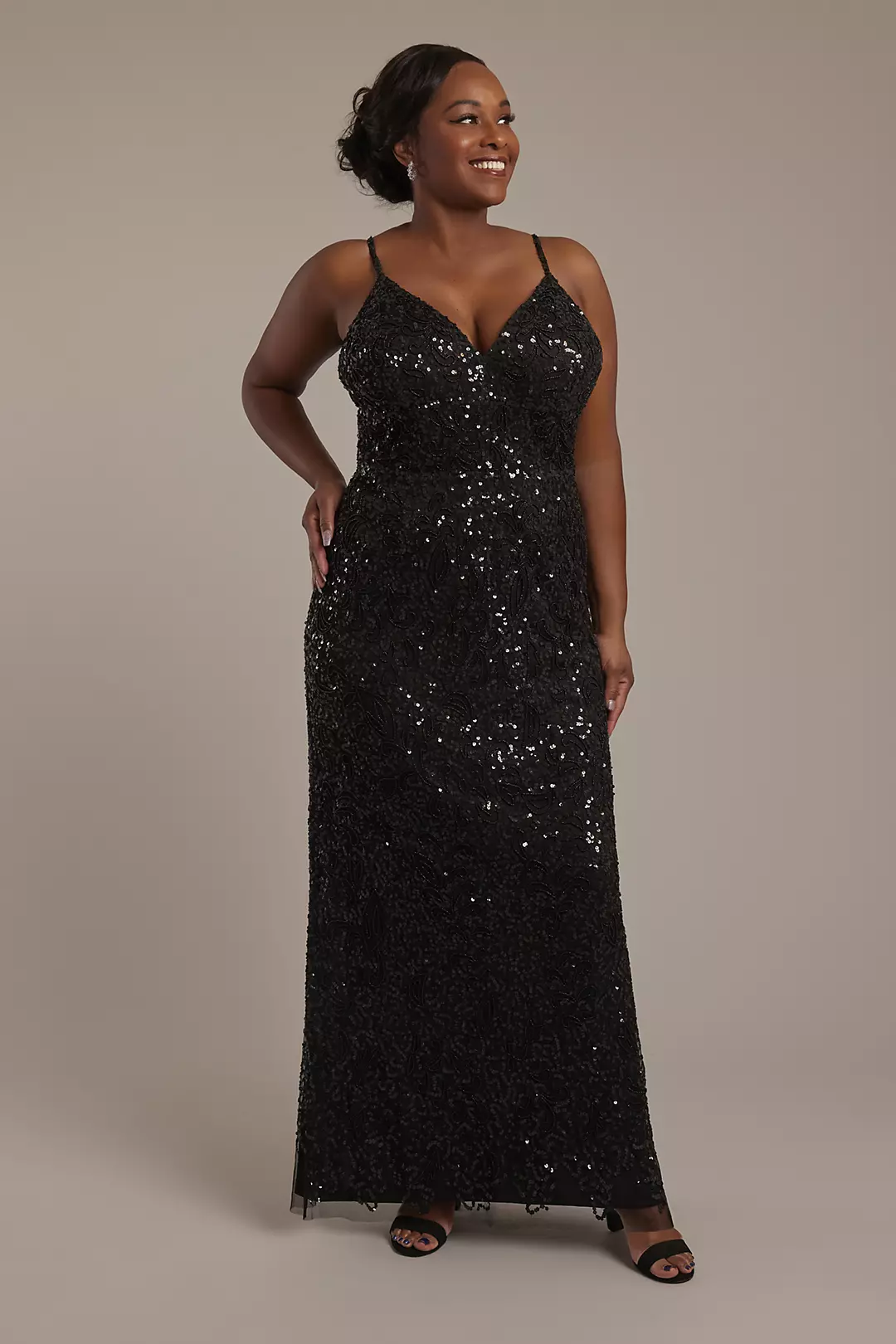 Beaded and Sequined Spaghetti Strap Sheath Dress - Image 3