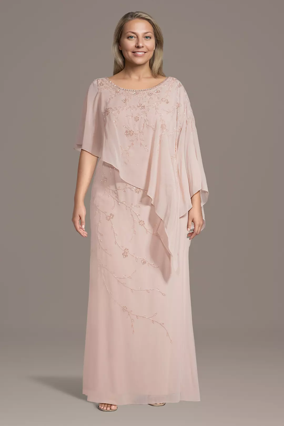 Beaded Asymmetrical Capelet Sheath Dress