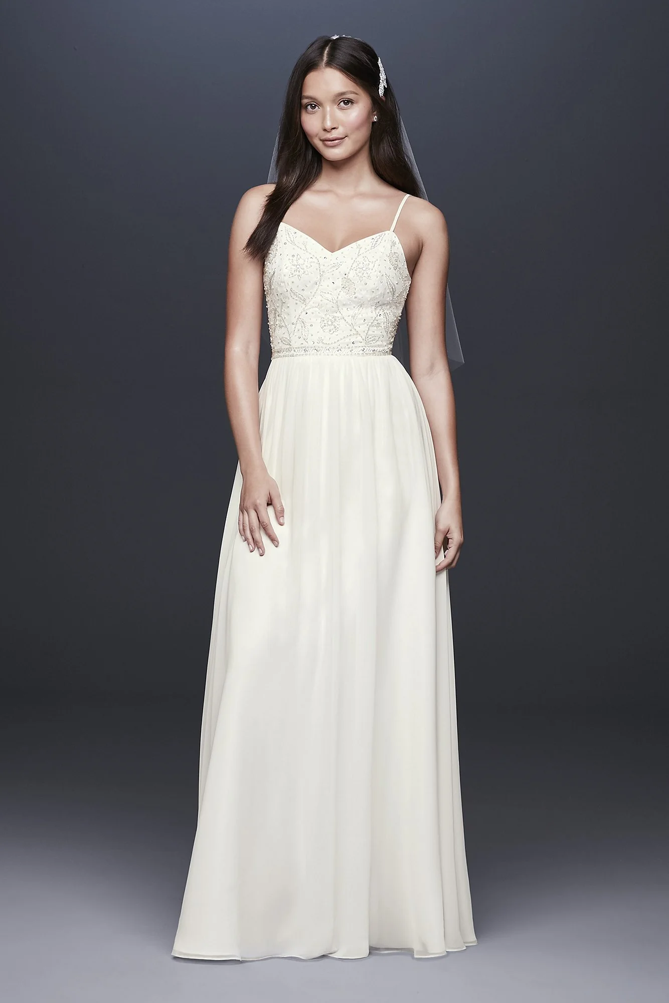 Beaded Ballerina Bodice Soft Chiffon Sheath Dress