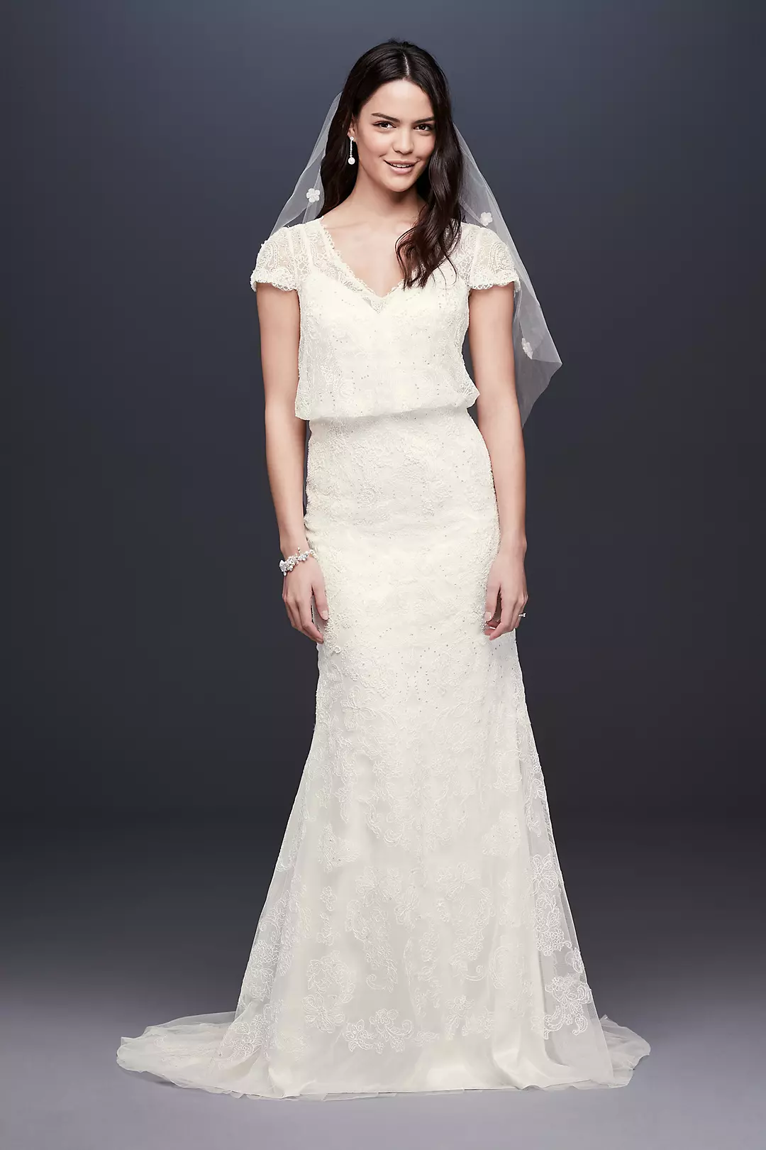 Beaded Blouson Two-Piece Sheath Wedding Dress