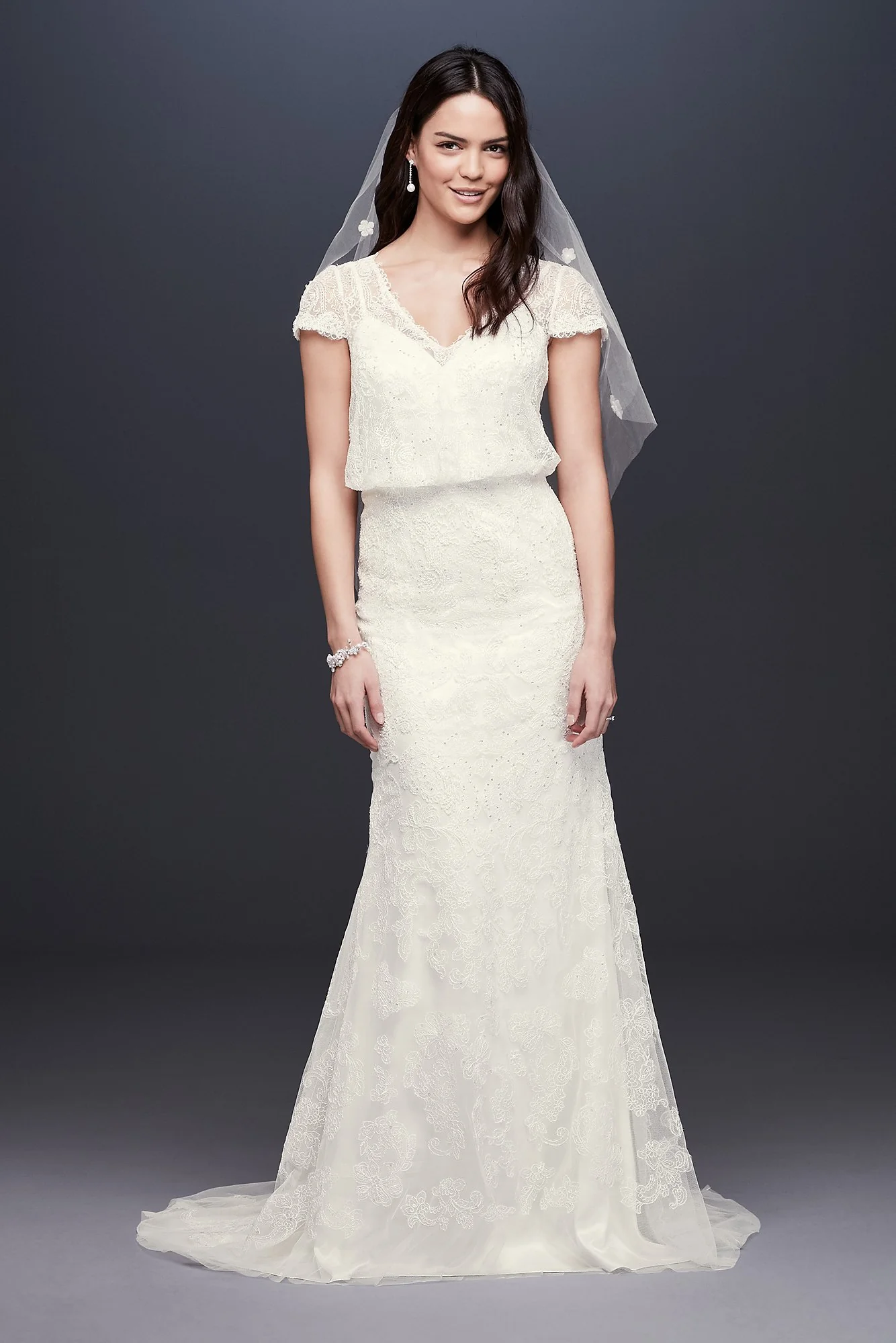 Beaded Blouson Two-Piece Sheath Wedding Dress - Image 4