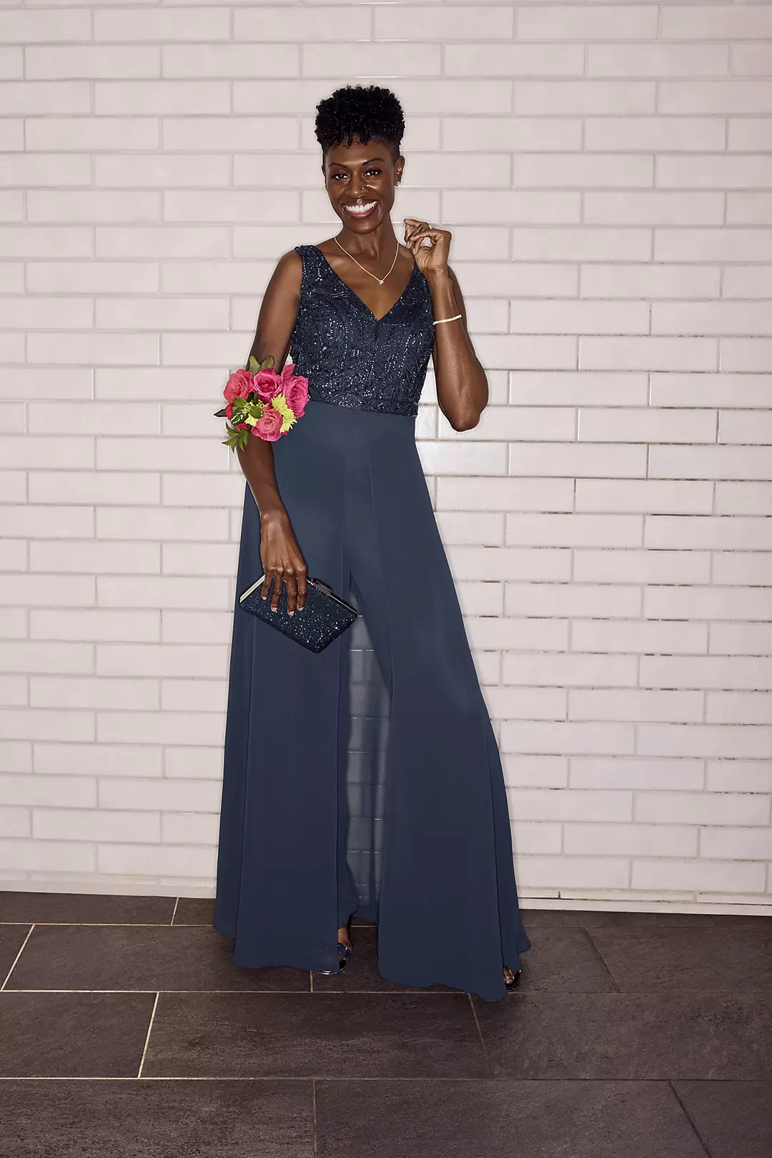Beaded Bodice Jumpsuit with Matching Scarf - Image 3